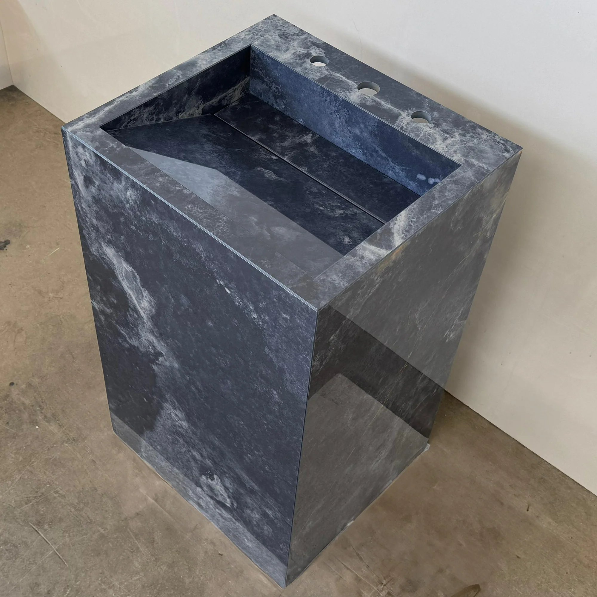 Custom Handcrafted Pedestal Porcelain Sink, Freestanding Blue Porcelain Integrated Sink, Bathroom Sink, Powder Room Sink, Marble Look Sink (ES-170) - Image 4