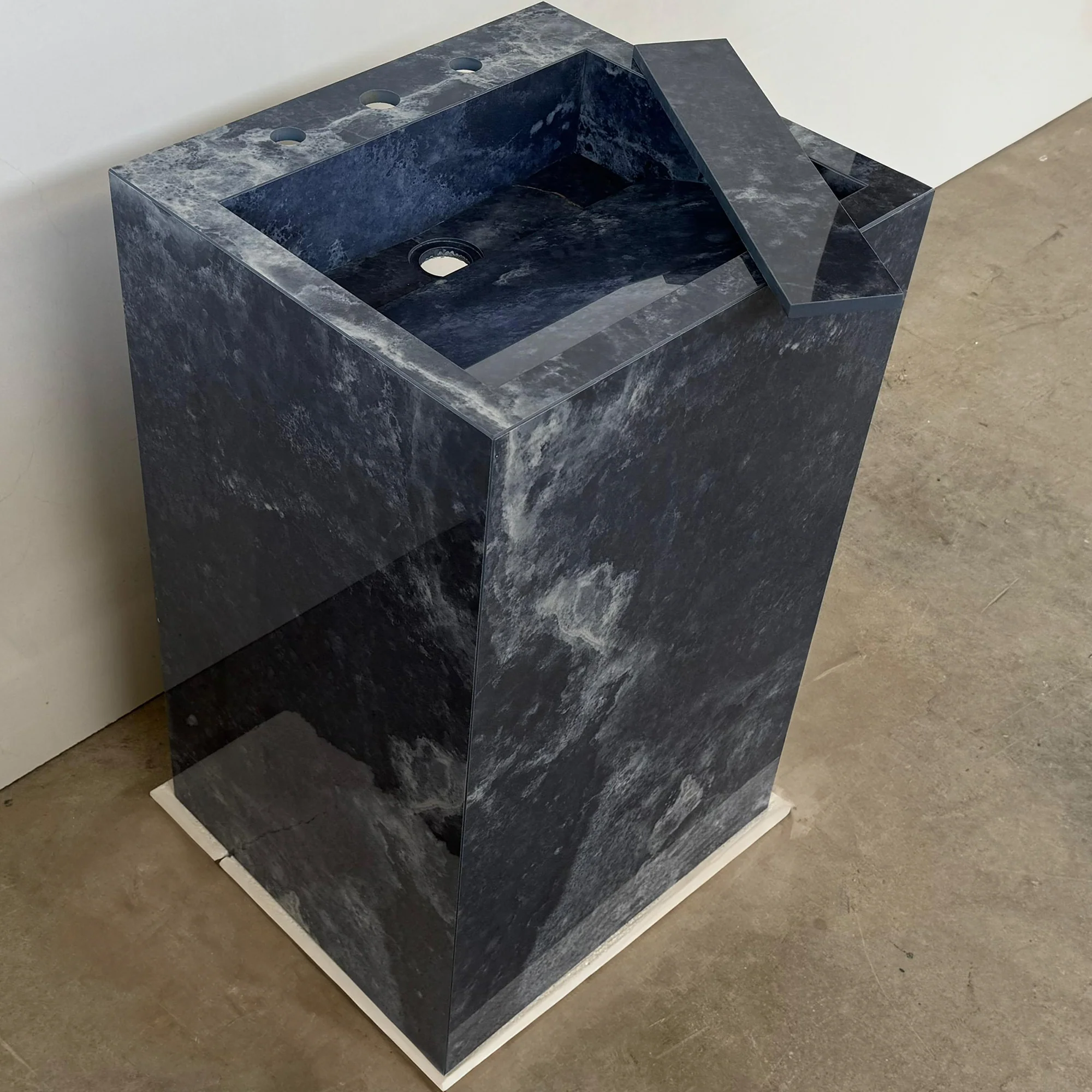 Custom Handcrafted Pedestal Porcelain Sink, Freestanding Blue Porcelain Integrated Sink, Bathroom Sink, Powder Room Sink, Marble Look Sink (ES-170) - Image 7