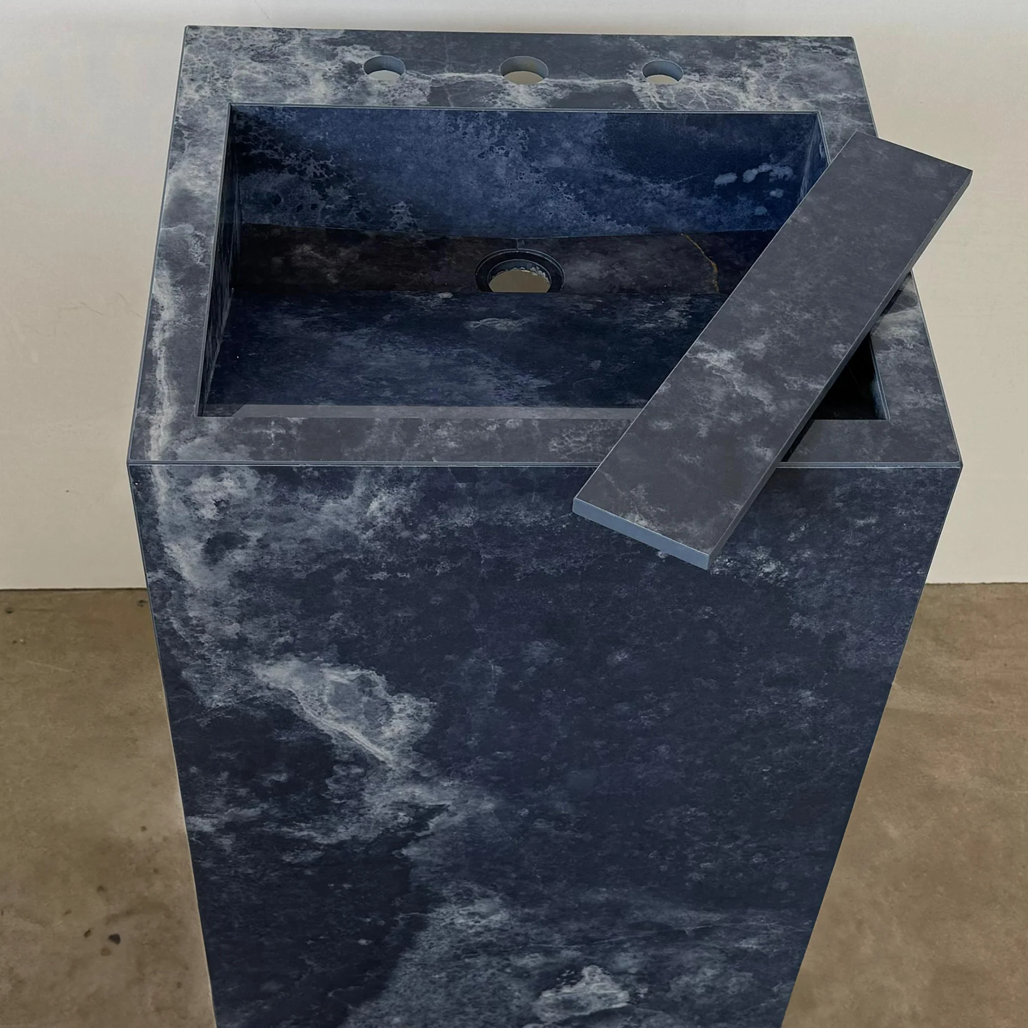 Custom Handcrafted Pedestal Porcelain Sink, Freestanding Blue Porcelain Integrated Sink, Bathroom Sink, Powder Room Sink, Marble Look Sink (ES-170) - Image 8