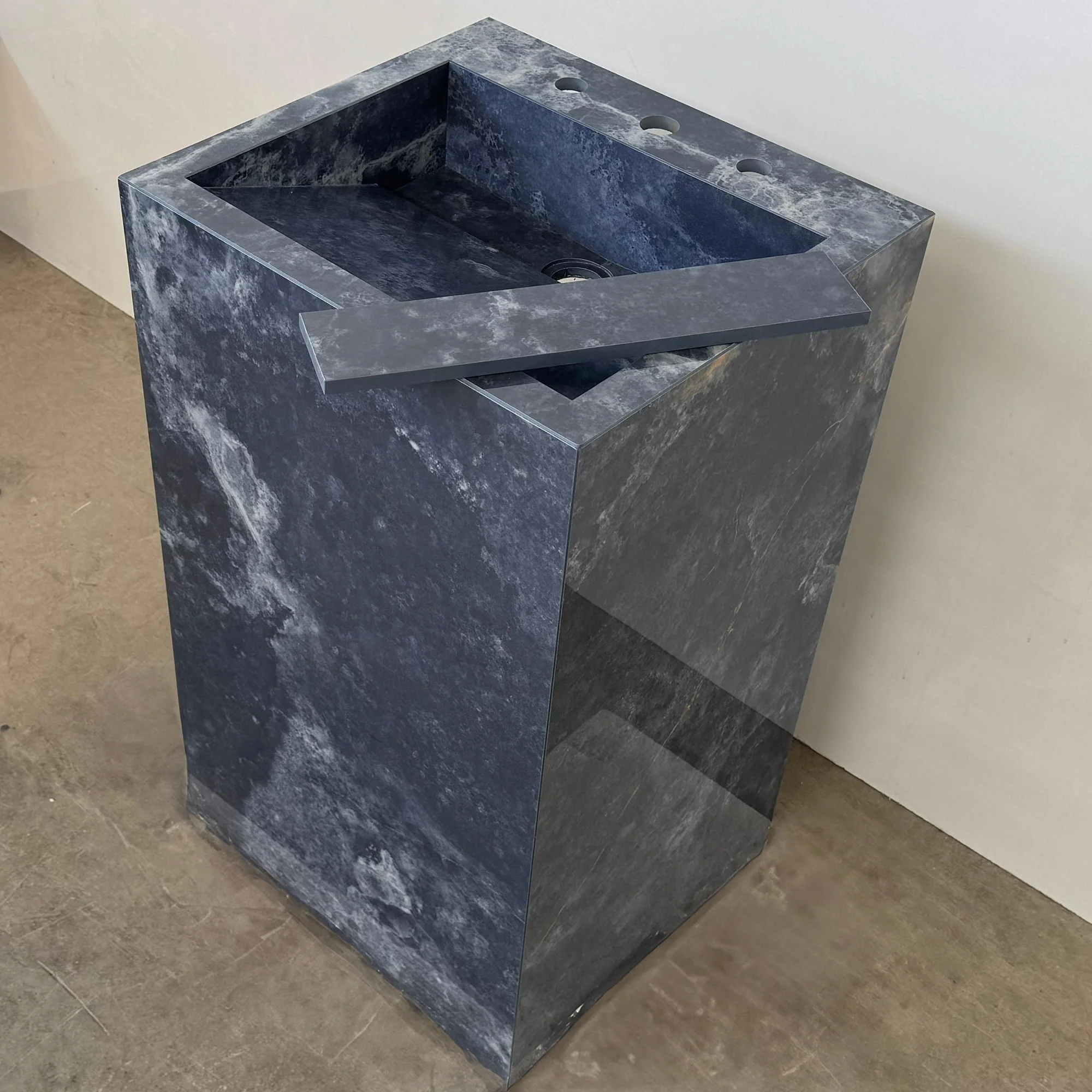 Custom Handcrafted Pedestal Porcelain Sink, Freestanding Blue Porcelain Integrated Sink, Bathroom Sink, Powder Room Sink, Marble Look Sink (ES-170) - Image 9