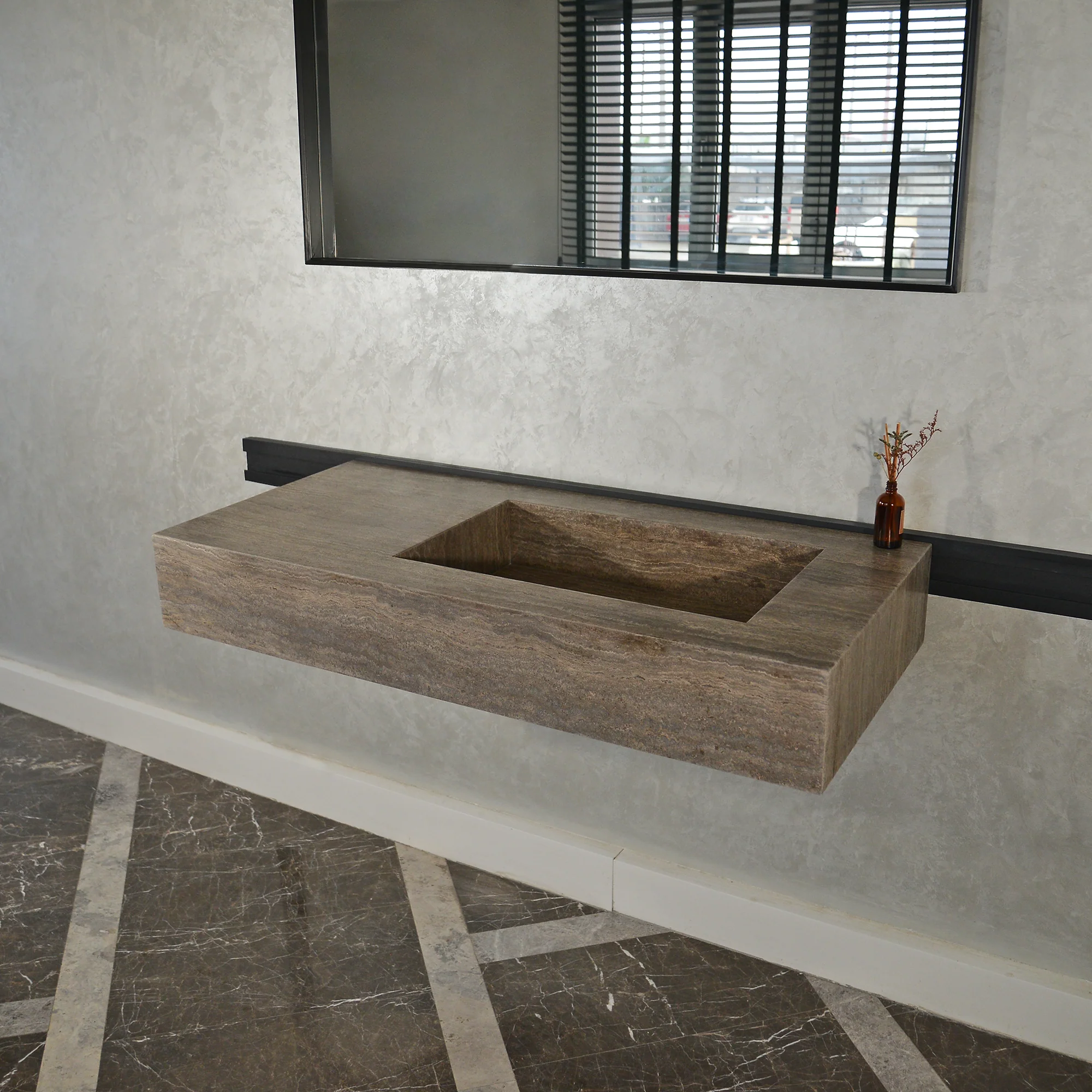 CUSTOM HANDCRAFTED SILVER TRAVERTINE SINK (TR-081) - Image 10