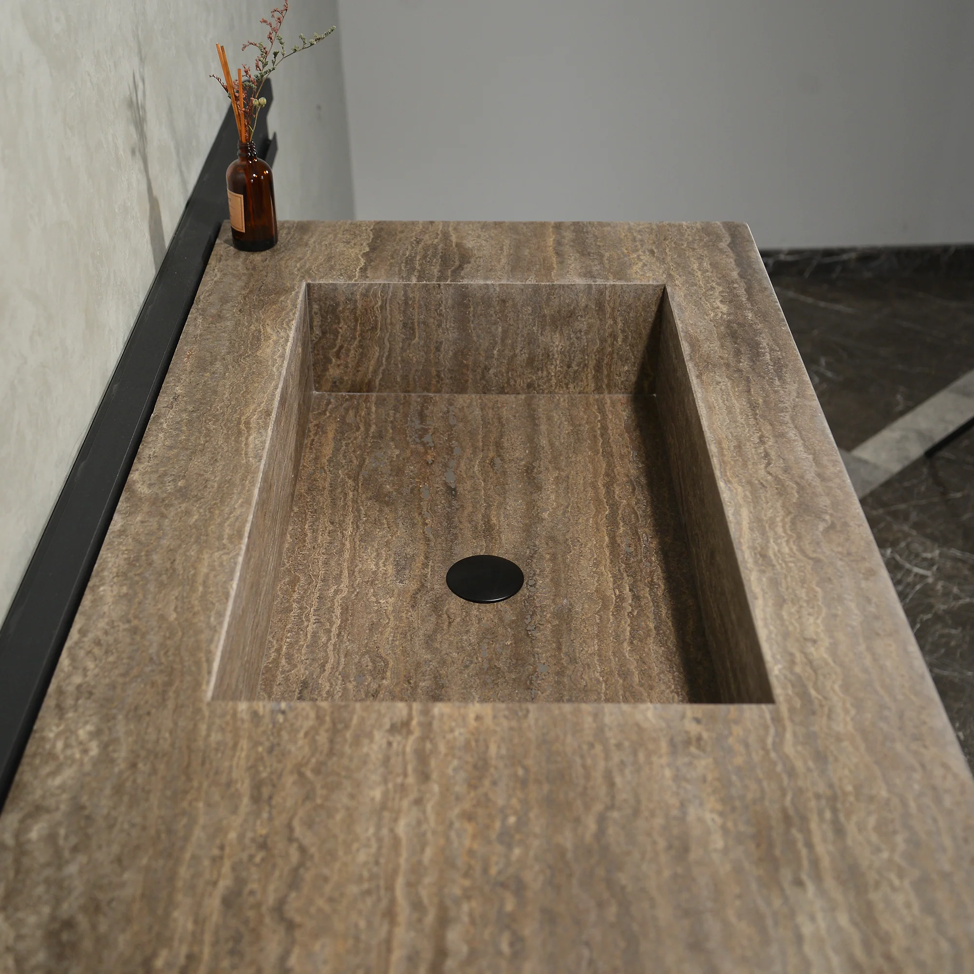 CUSTOM HANDCRAFTED SILVER TRAVERTINE SINK (TR-081) - Image 2