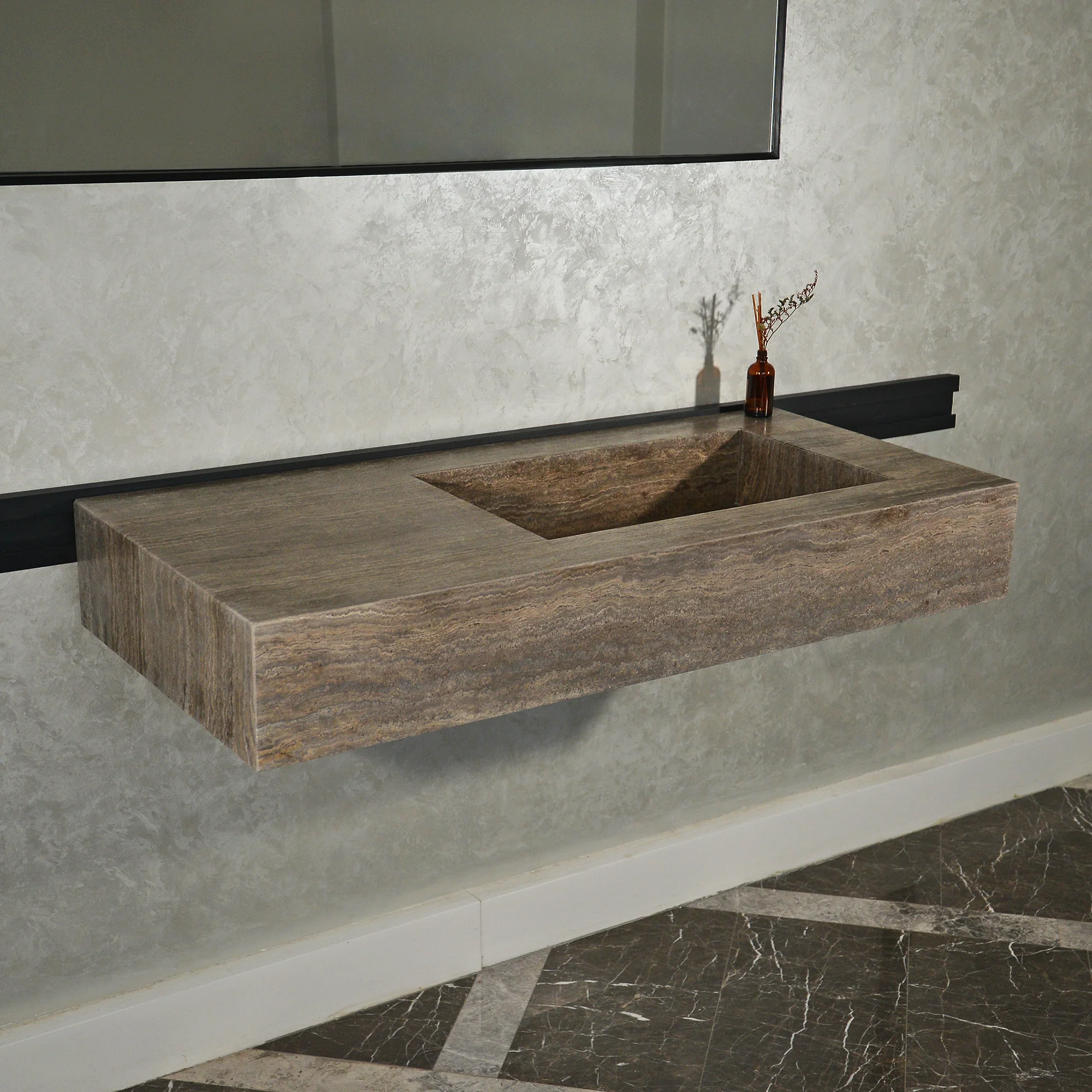 CUSTOM HANDCRAFTED SILVER TRAVERTINE SINK (TR-081) - Image 3