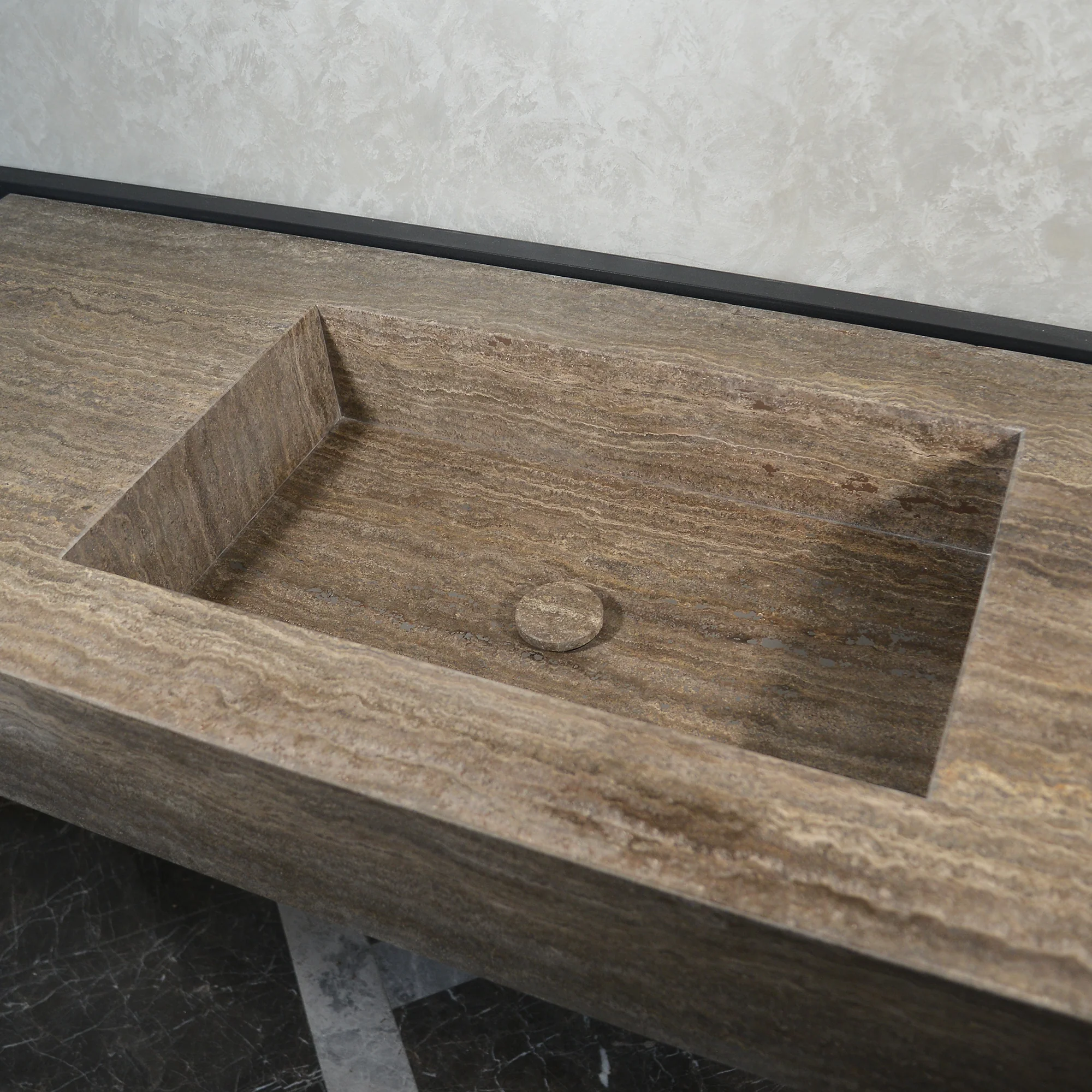 CUSTOM HANDCRAFTED SILVER TRAVERTINE SINK (TR-081) - Image 4