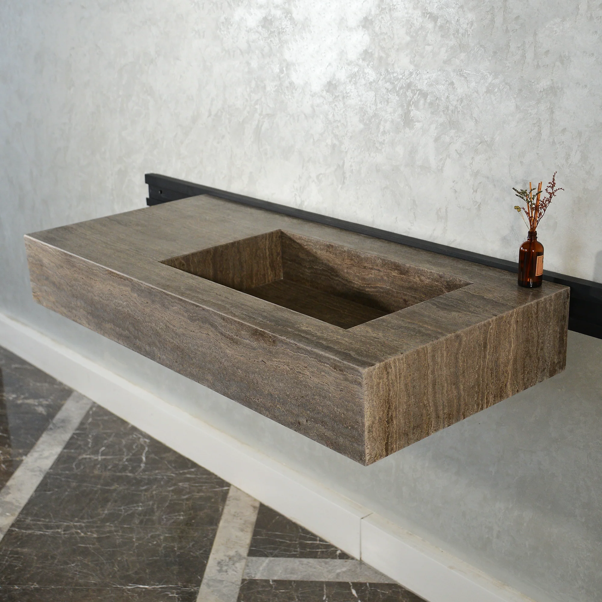 CUSTOM HANDCRAFTED SILVER TRAVERTINE SINK (TR-081) - Image 5