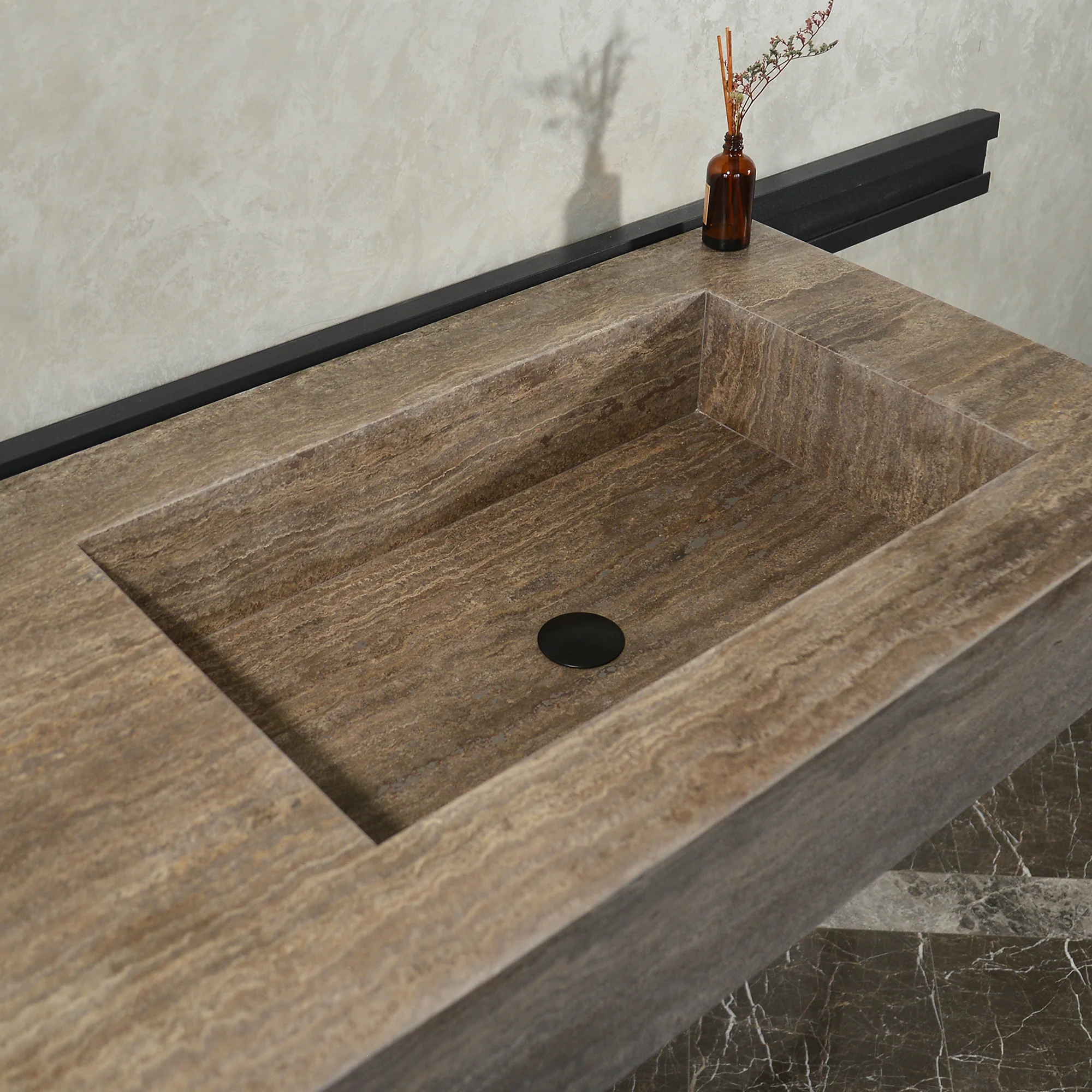 CUSTOM HANDCRAFTED SILVER TRAVERTINE SINK (TR-081) - Image 6