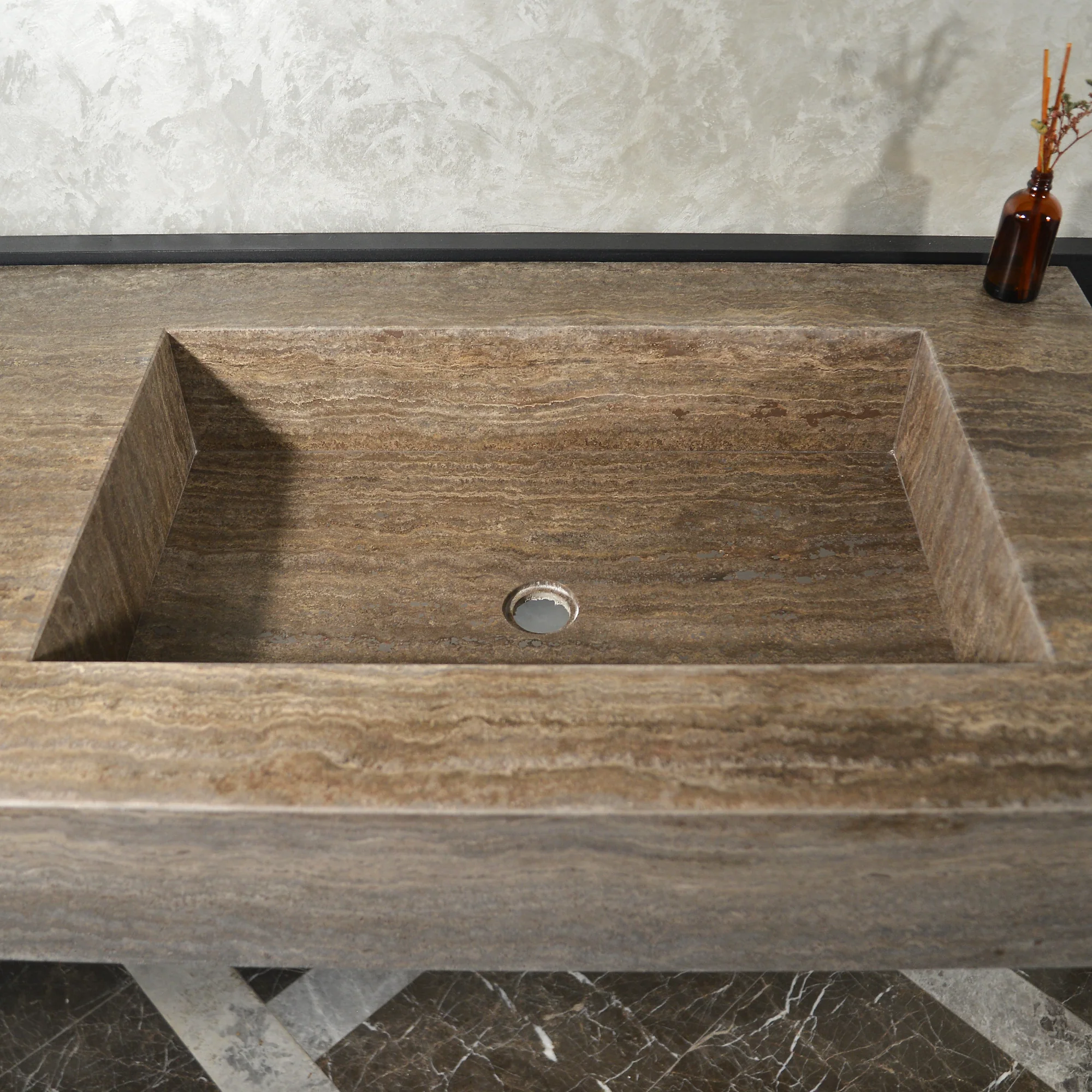 CUSTOM HANDCRAFTED SILVER TRAVERTINE SINK (TR-081) - Image 7