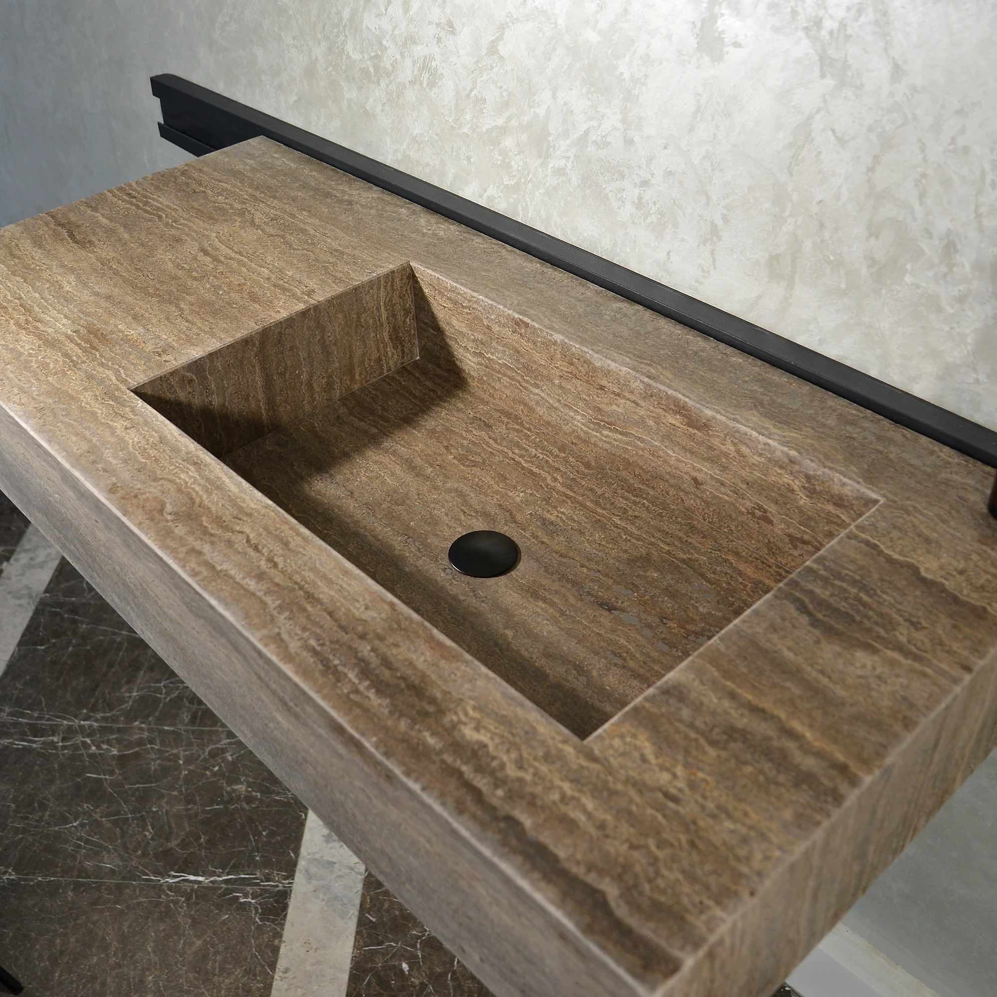 CUSTOM HANDCRAFTED SILVER TRAVERTINE SINK (TR-081) - Image 8