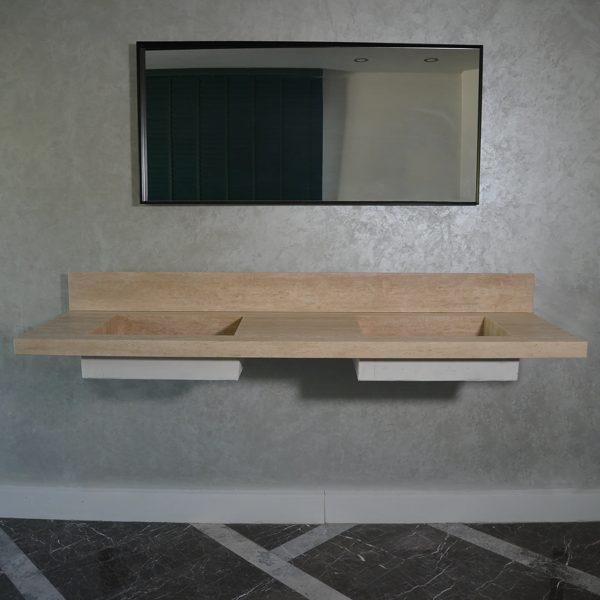 CUSTOM HANDCRAFTED TRAVERTINE DOUBLE SINK (TR-116) - Image 2