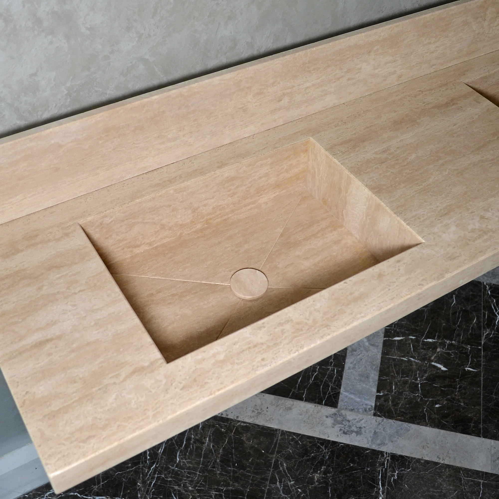 CUSTOM HANDCRAFTED TRAVERTINE DOUBLE SINK (TR-116) - Image 3