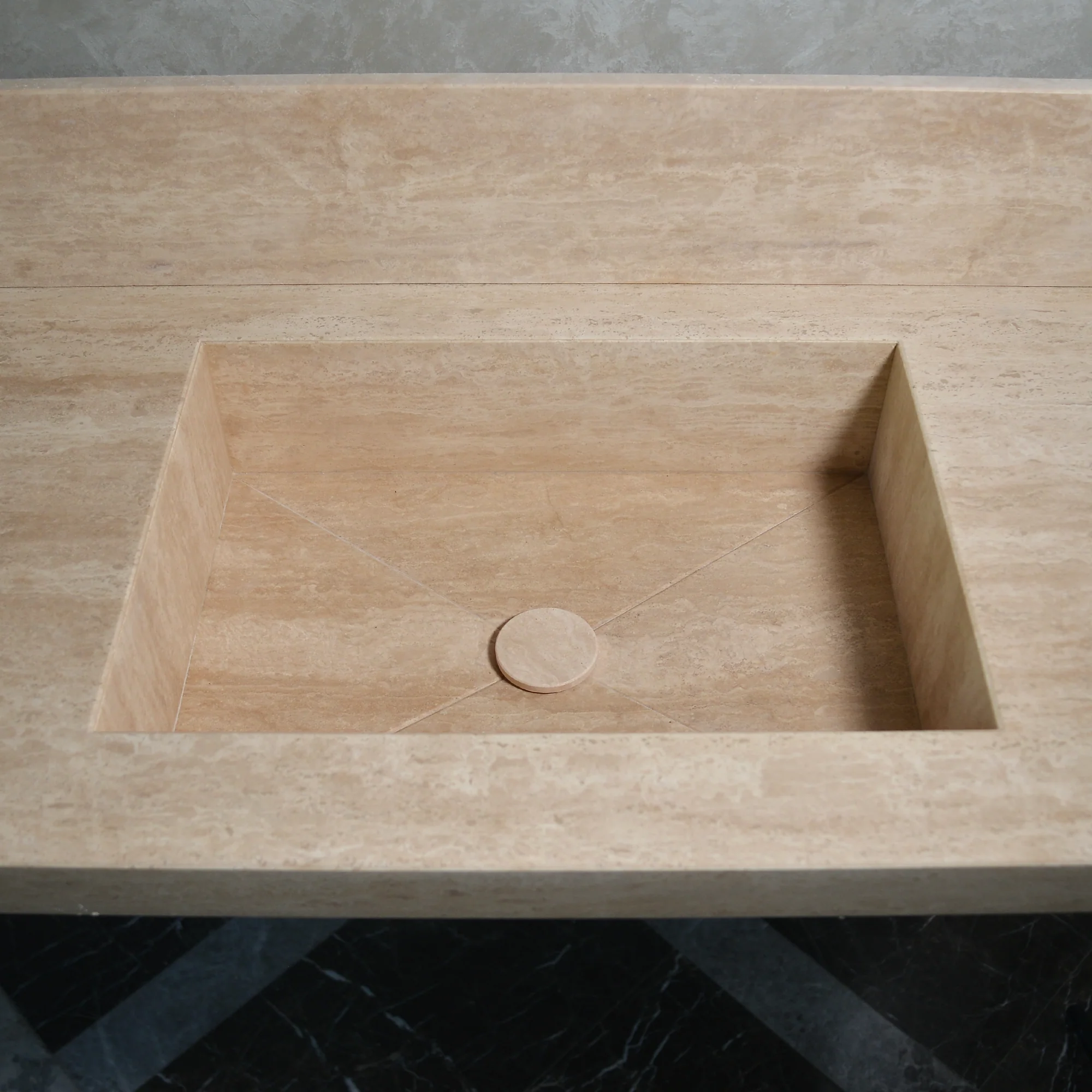 CUSTOM HANDCRAFTED TRAVERTINE DOUBLE SINK (TR-116) - Image 4