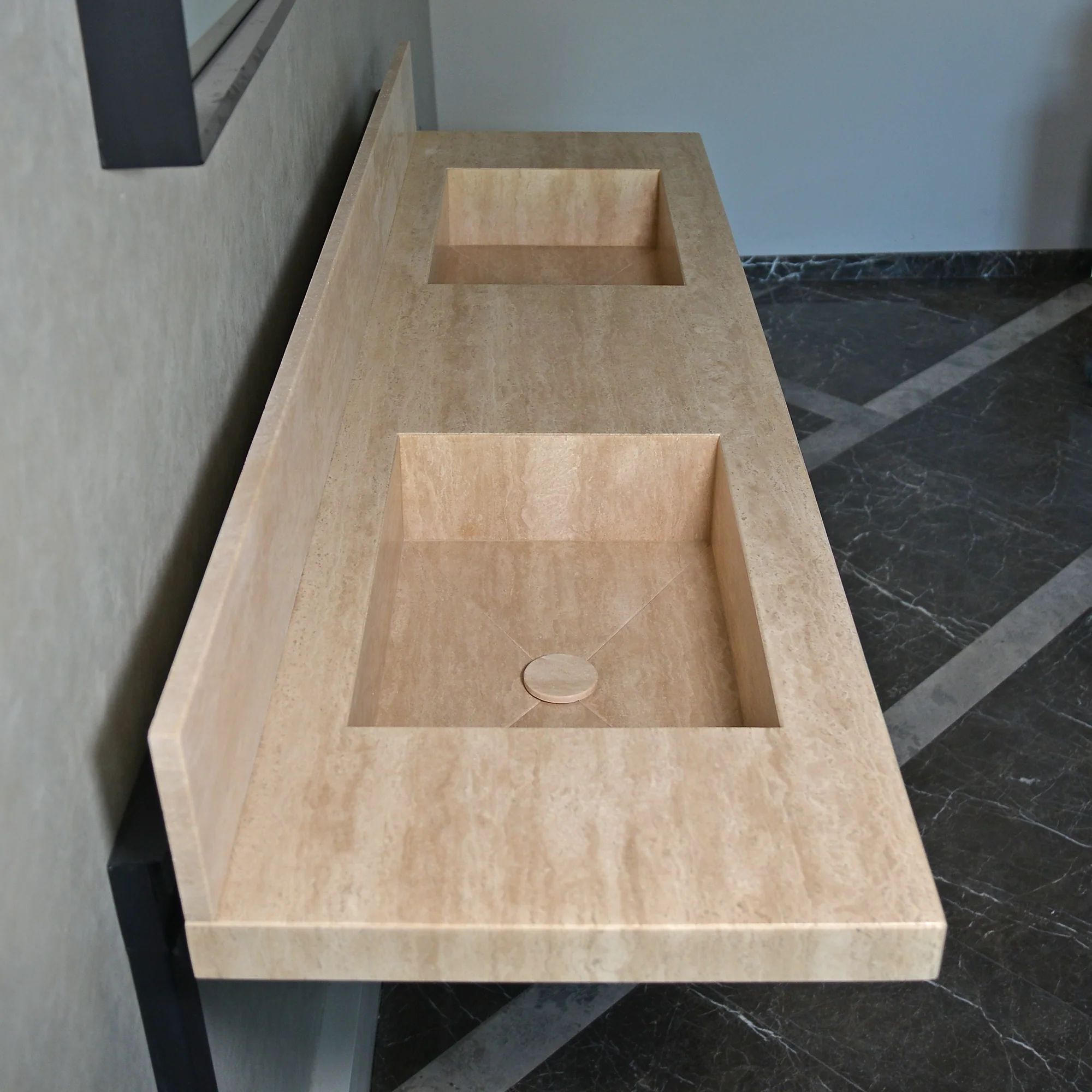 CUSTOM HANDCRAFTED TRAVERTINE DOUBLE SINK (TR-116) - Image 5