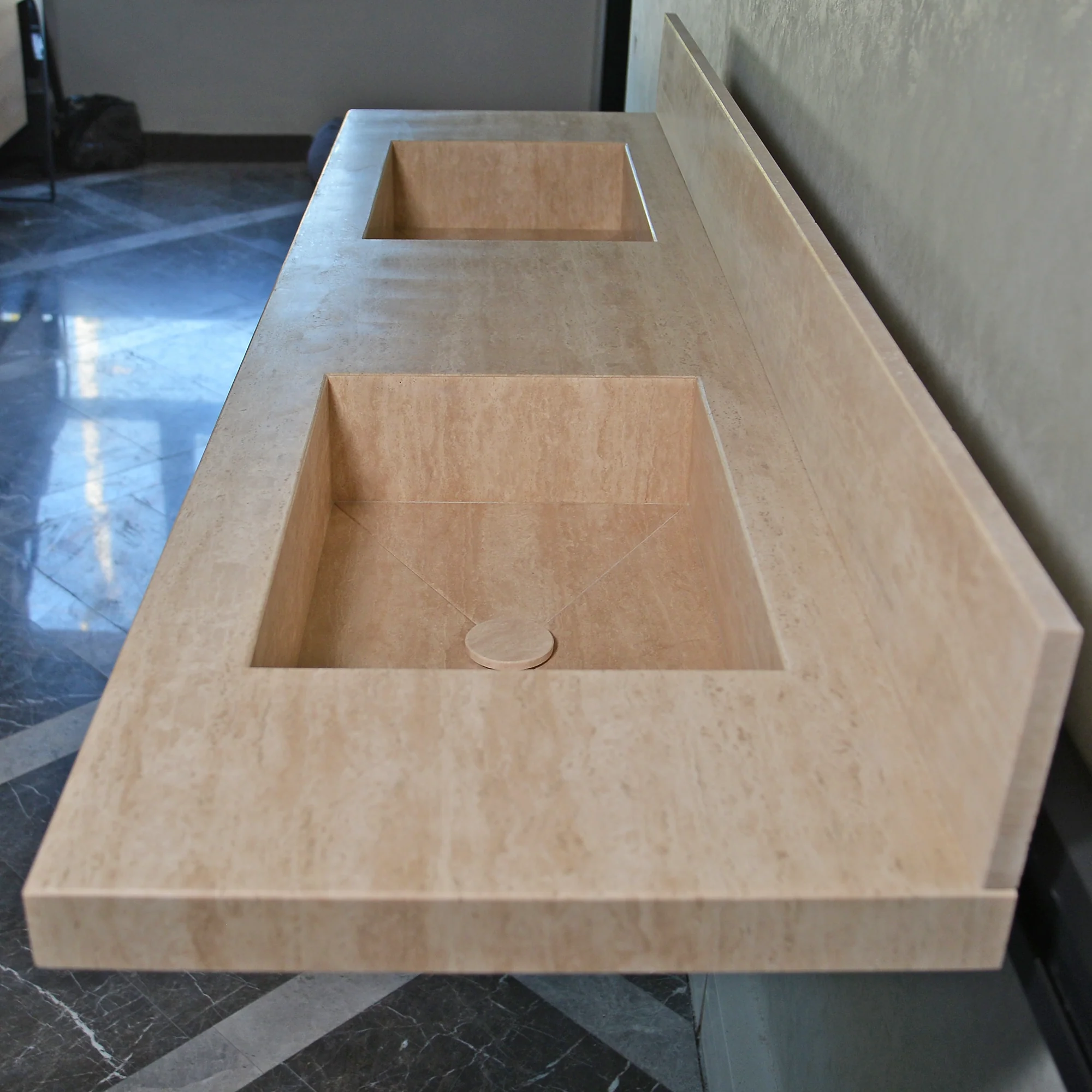 CUSTOM HANDCRAFTED TRAVERTINE DOUBLE SINK (TR-116) - Image 6