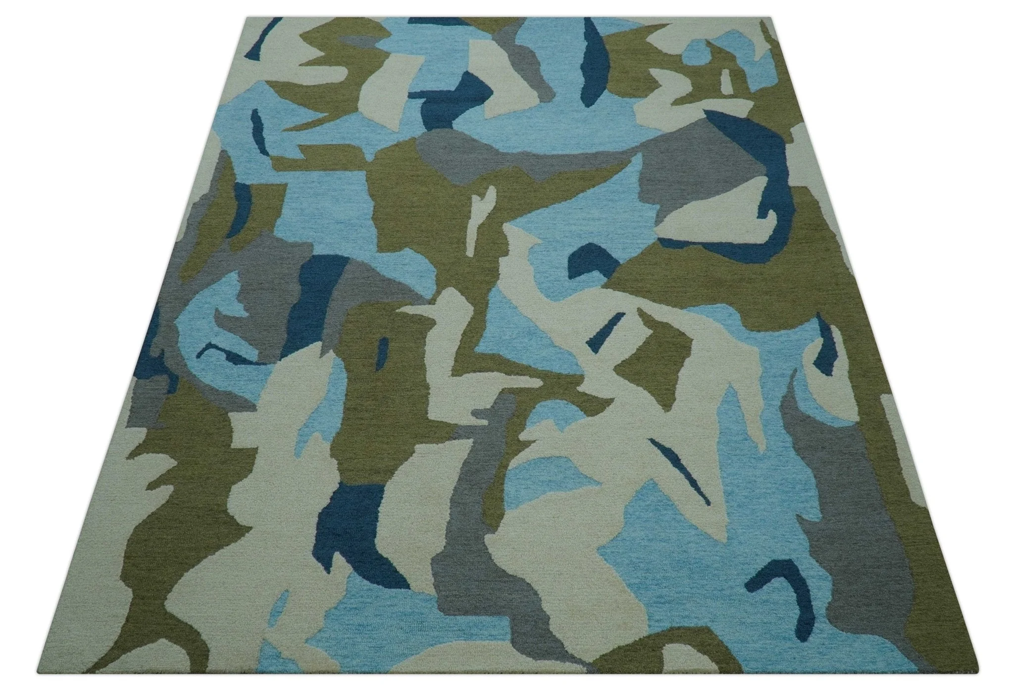 Custom Made Abstract Blue And Green Wool Rug - Image 10