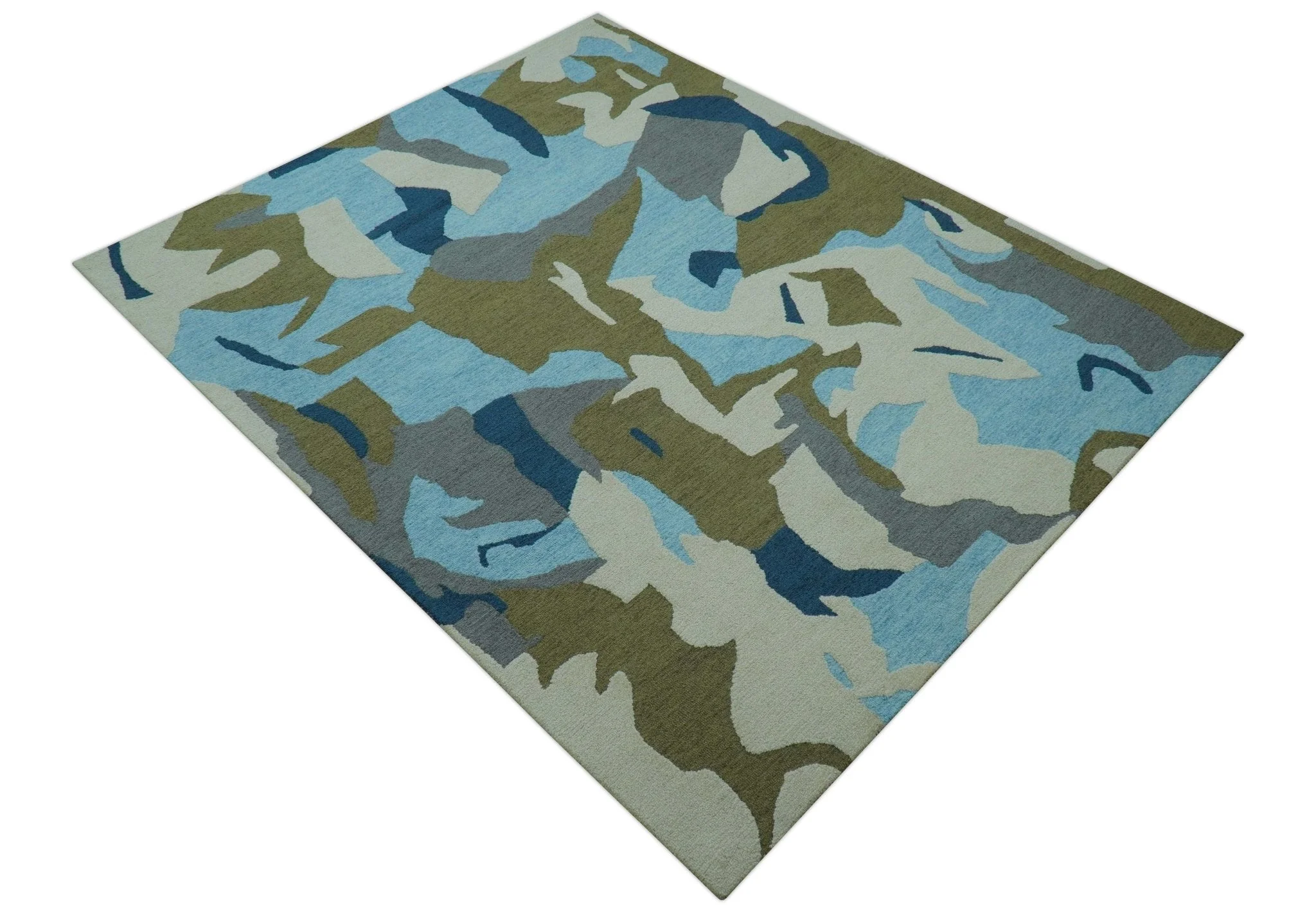 Custom Made Abstract Blue And Green Wool Rug - Image 11