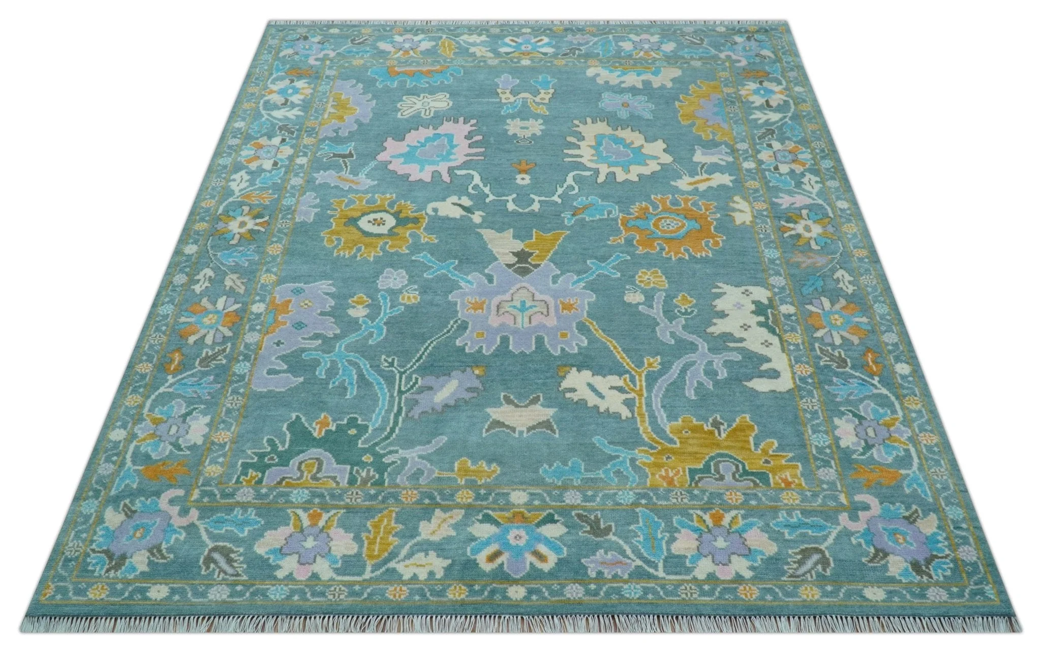Custom Made Antique Blue Traditional Oushak Design Hand Knotted Wool Area Rug - Image 10