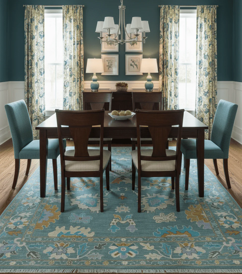 Custom Made Antique Blue Traditional Oushak Design Hand Knotted Wool Area Rug - Image 2
