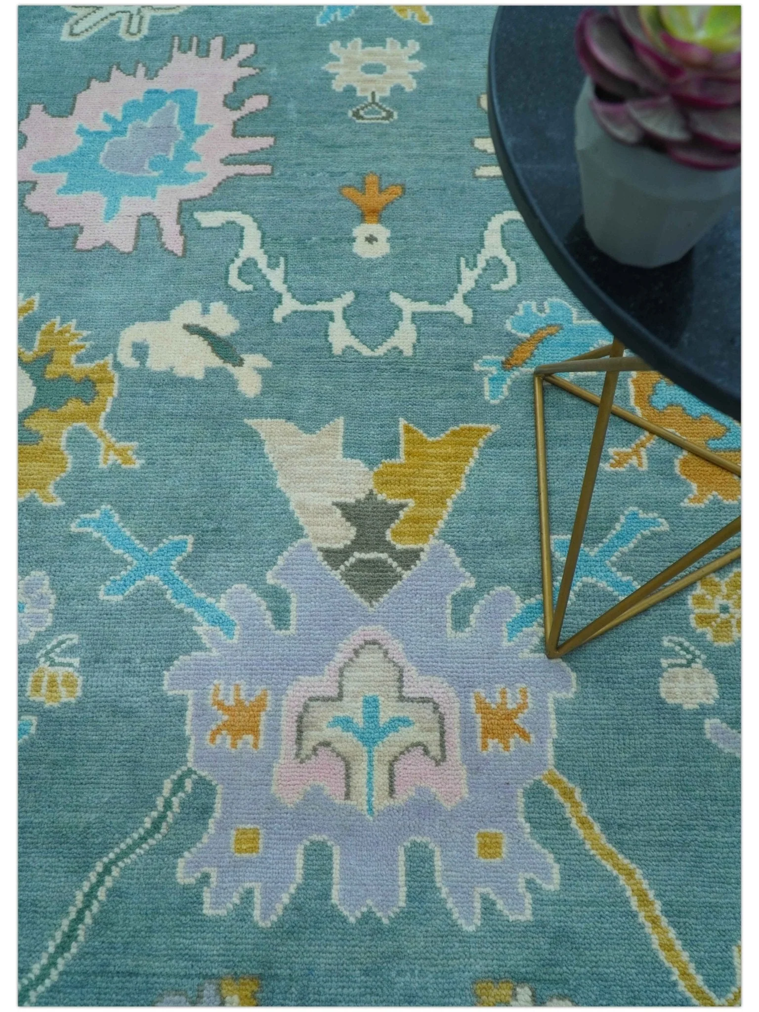 Custom Made Antique Blue Traditional Oushak Design Hand Knotted Wool Area Rug - Image 3