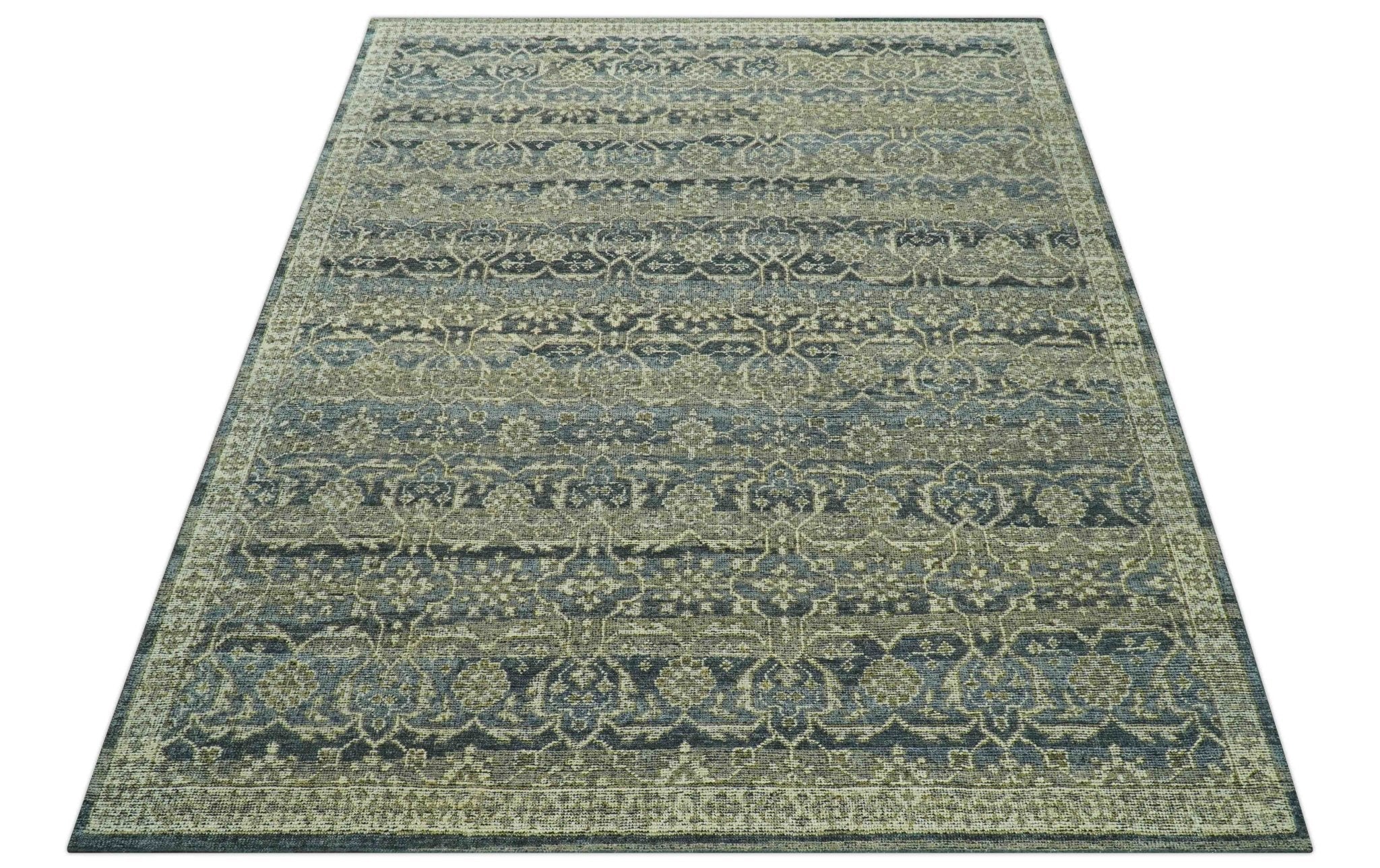 Custom Made Antique Charcoal Blue Transitional Hand Knotted Wool Area Rug - Image 11