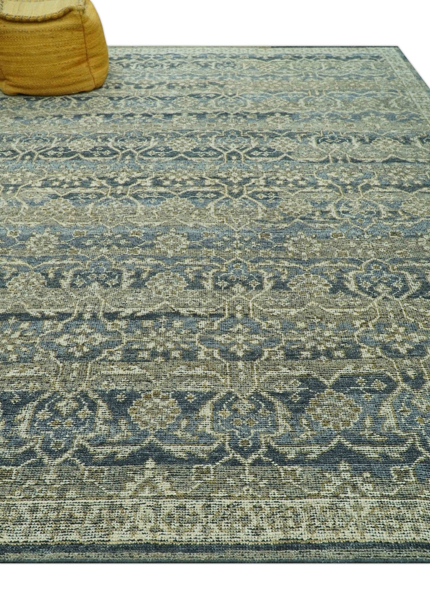 Custom Made Antique Charcoal Blue Transitional Hand Knotted Wool Area Rug - Image 4