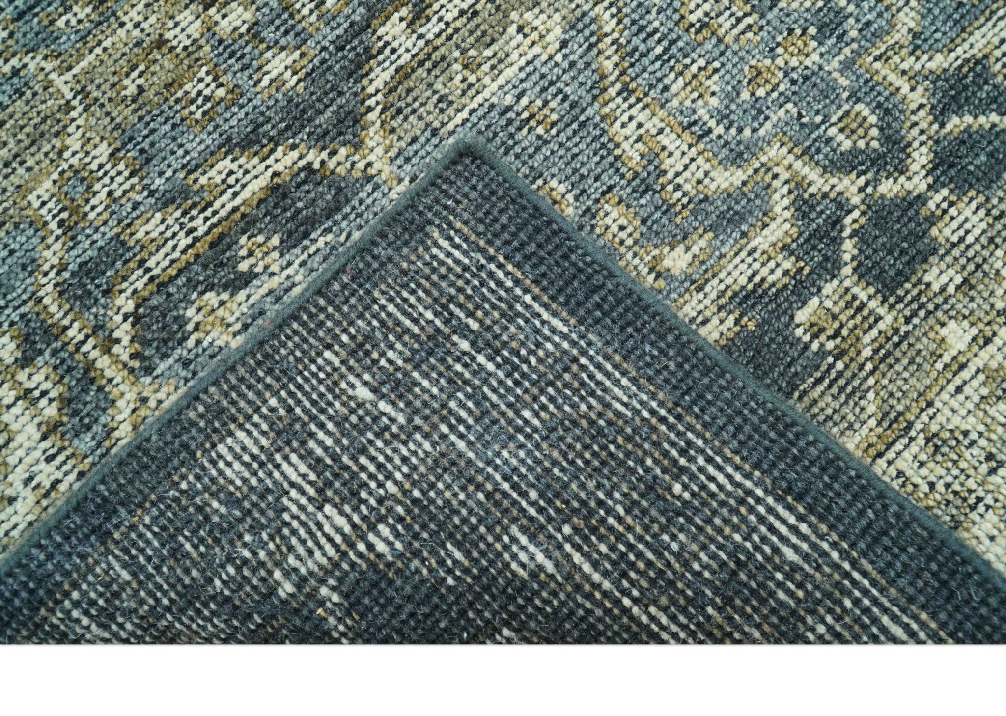 Custom Made Antique Charcoal Blue Transitional Hand Knotted Wool Area Rug - Image 5