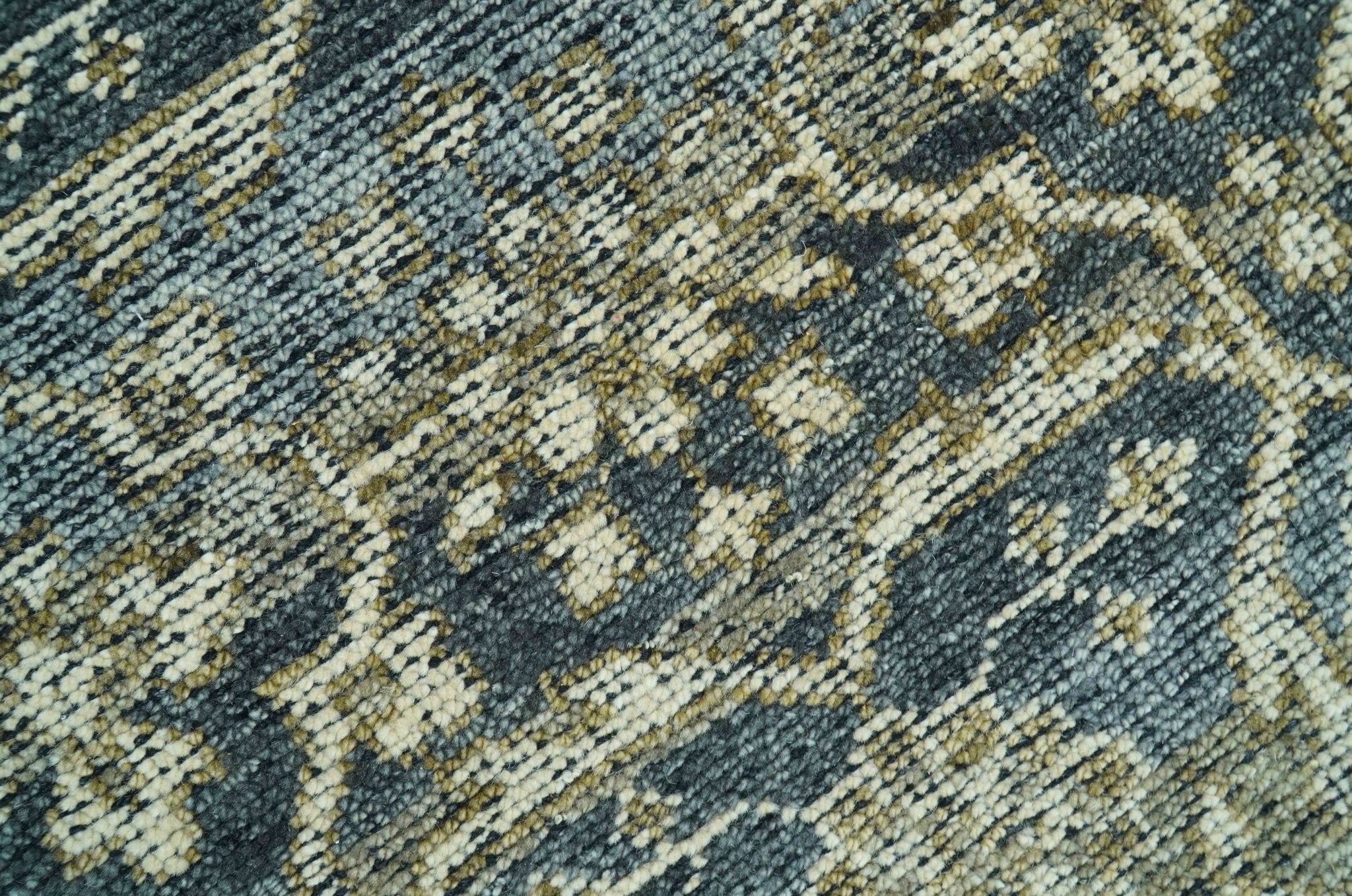 Custom Made Antique Charcoal Blue Transitional Hand Knotted Wool Area Rug - Image 8