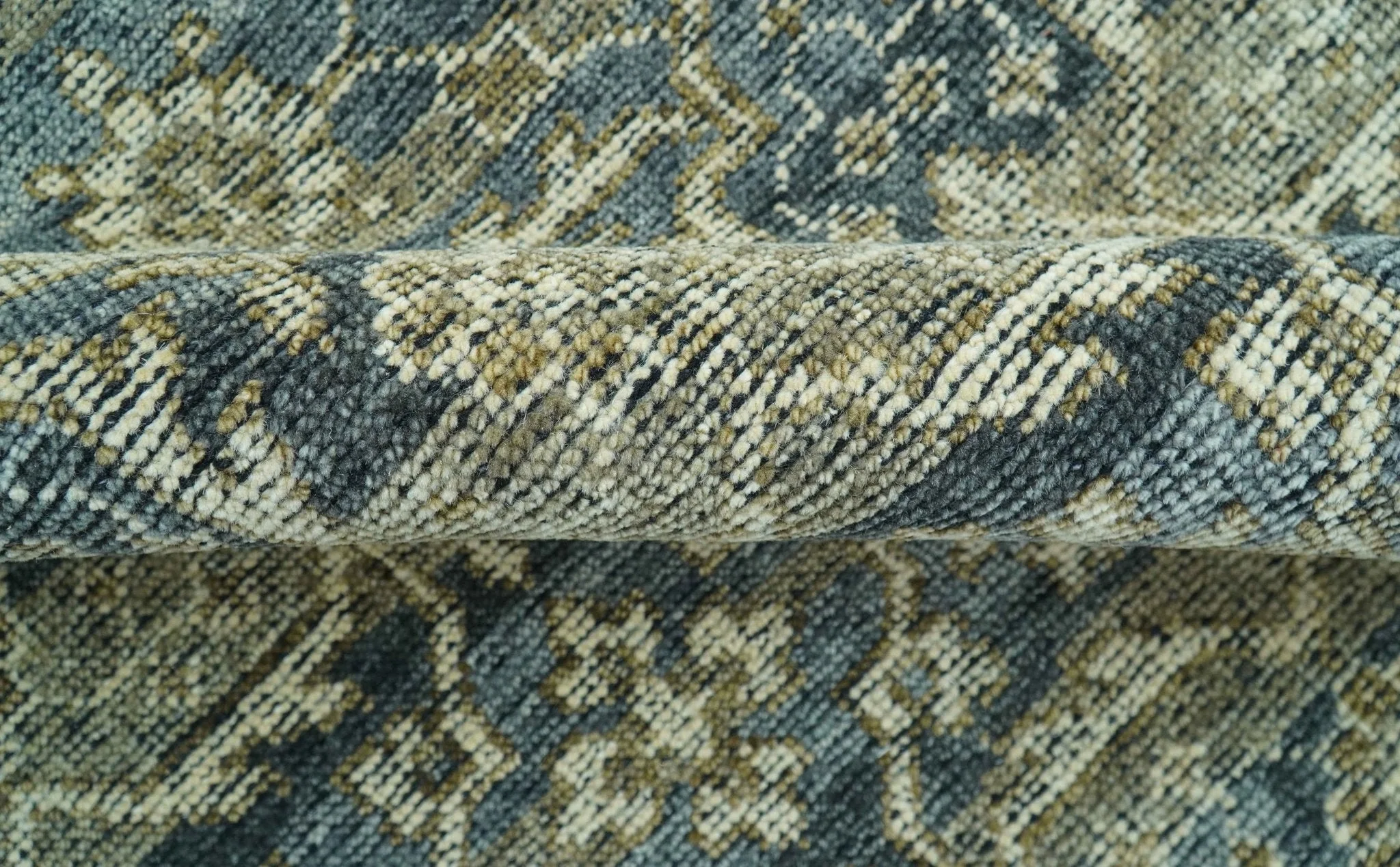 Custom Made Antique Charcoal Blue Transitional Hand Knotted Wool Area Rug - Image 9