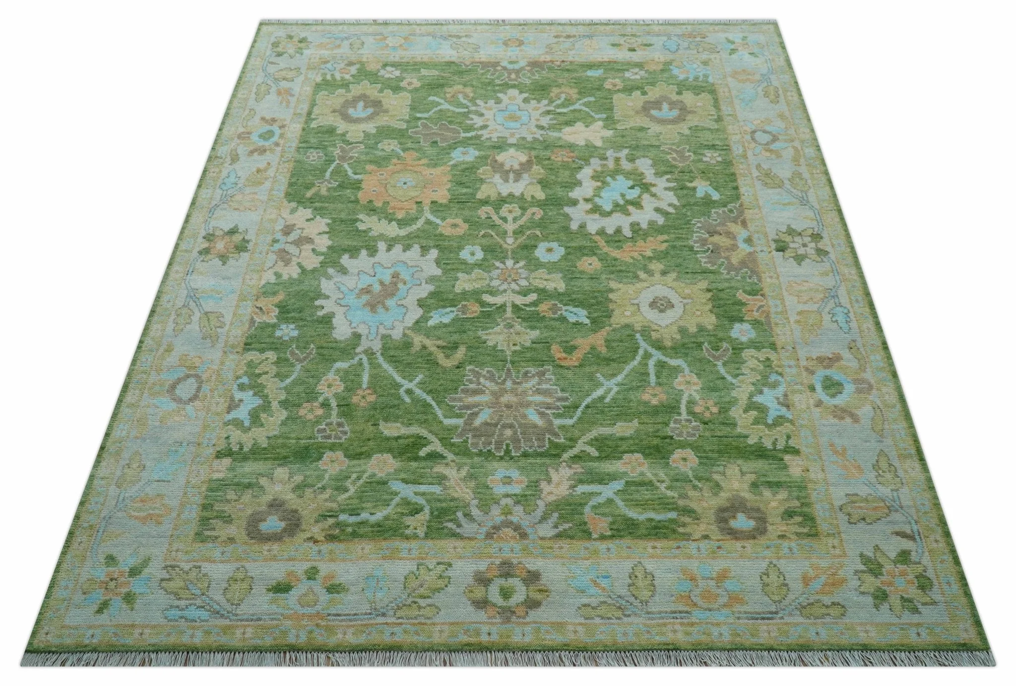 Custom Made Antique Green Traditional Oushak Design Hand Knotted Wool Area Rug - Image 11