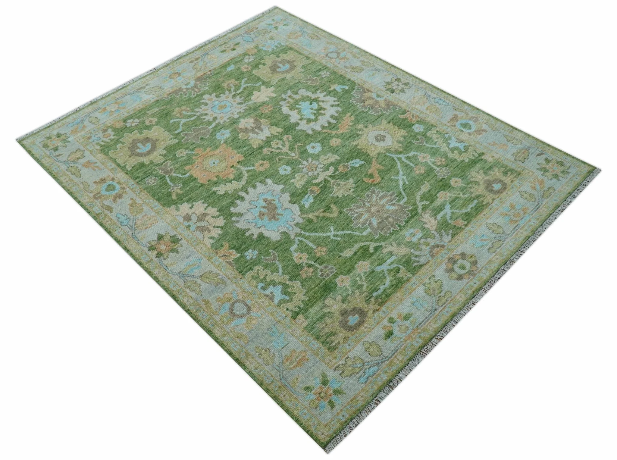 Custom Made Antique Green Traditional Oushak Design Hand Knotted Wool Area Rug - Image 12