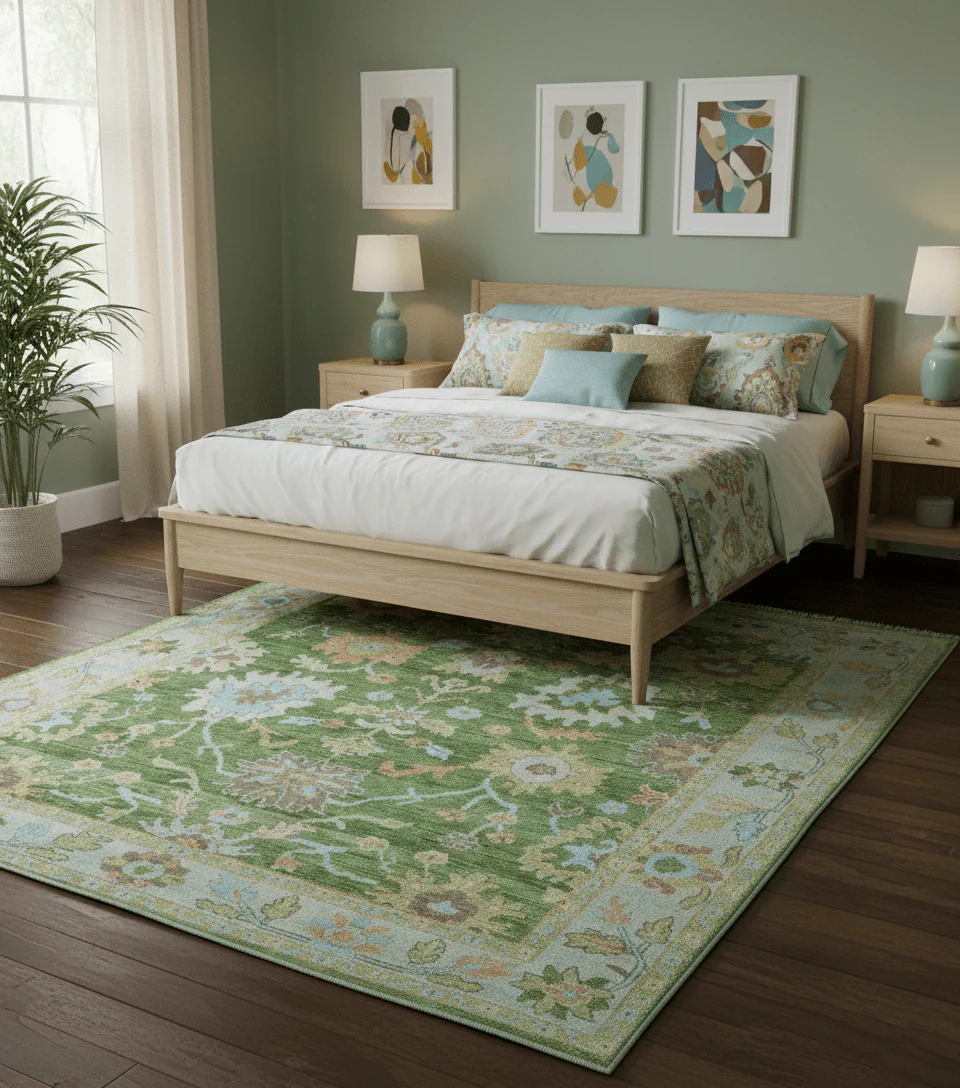 Custom Made Antique Green Traditional Oushak Design Hand Knotted Wool Area Rug - Image 2