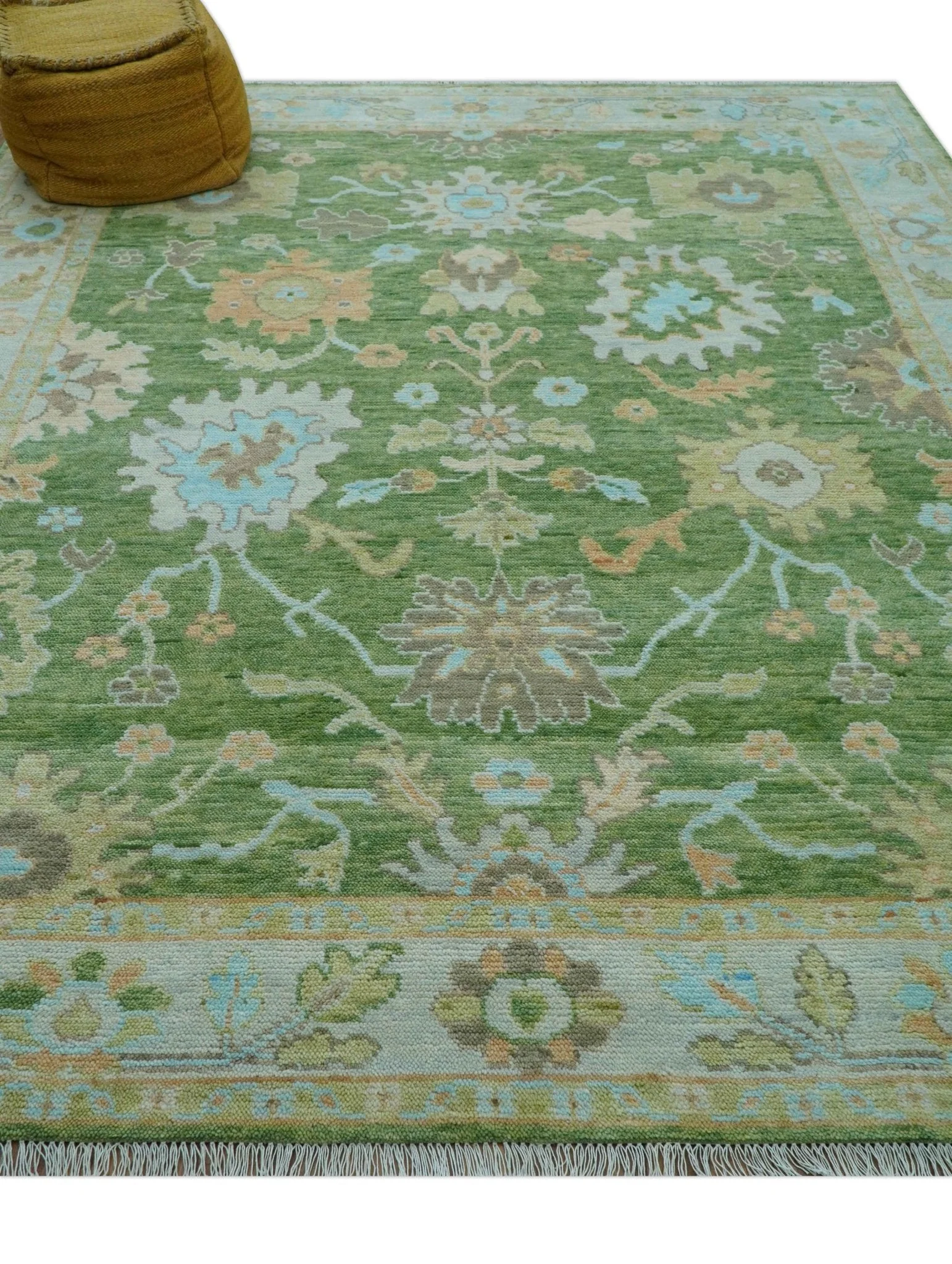 Custom Made Antique Green Traditional Oushak Design Hand Knotted Wool Area Rug - Image 5