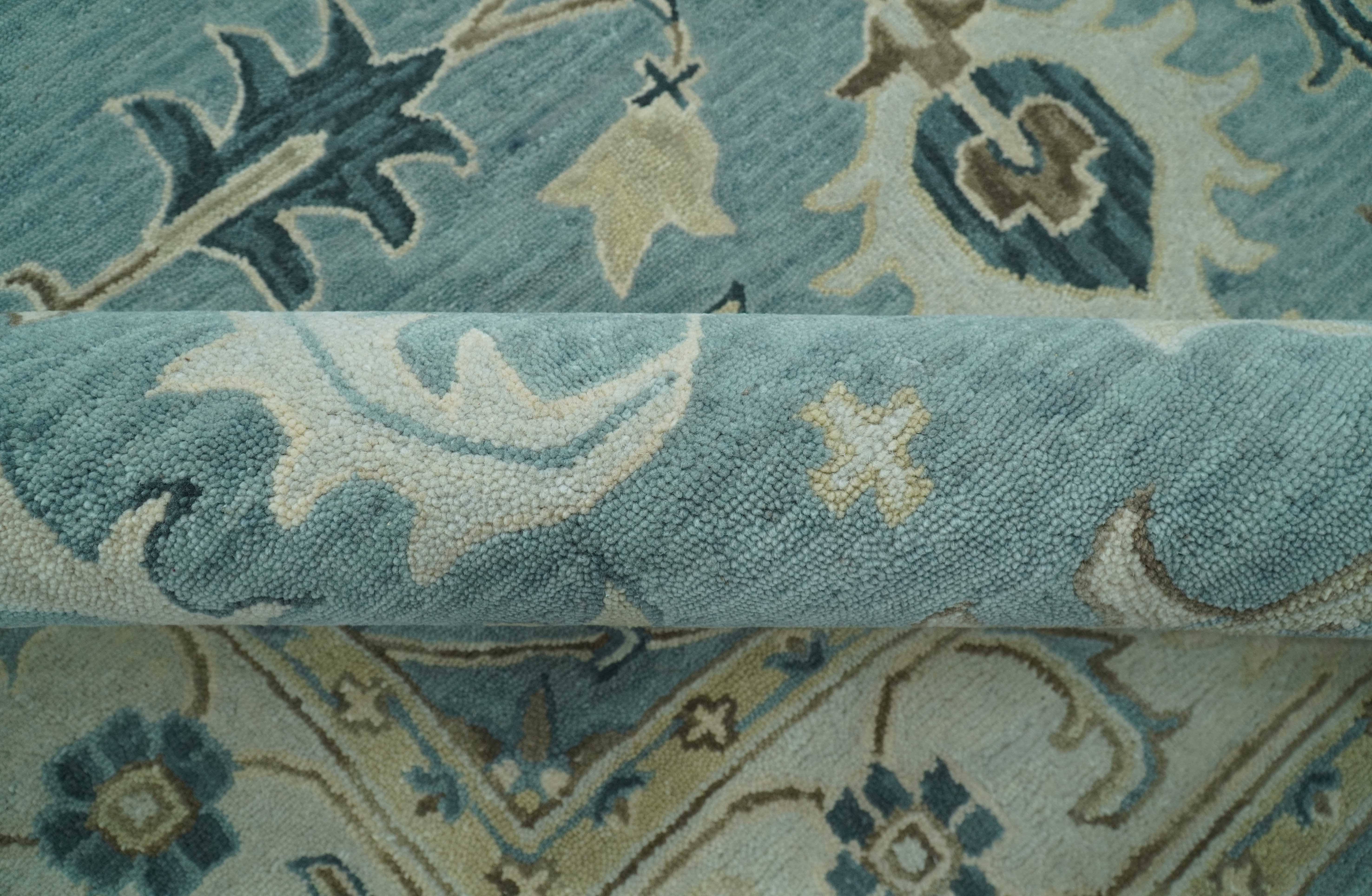 Custom Made Aqua, Ivory and Beige Hand Tufted Oriental Oushak wool area rug - Image 6