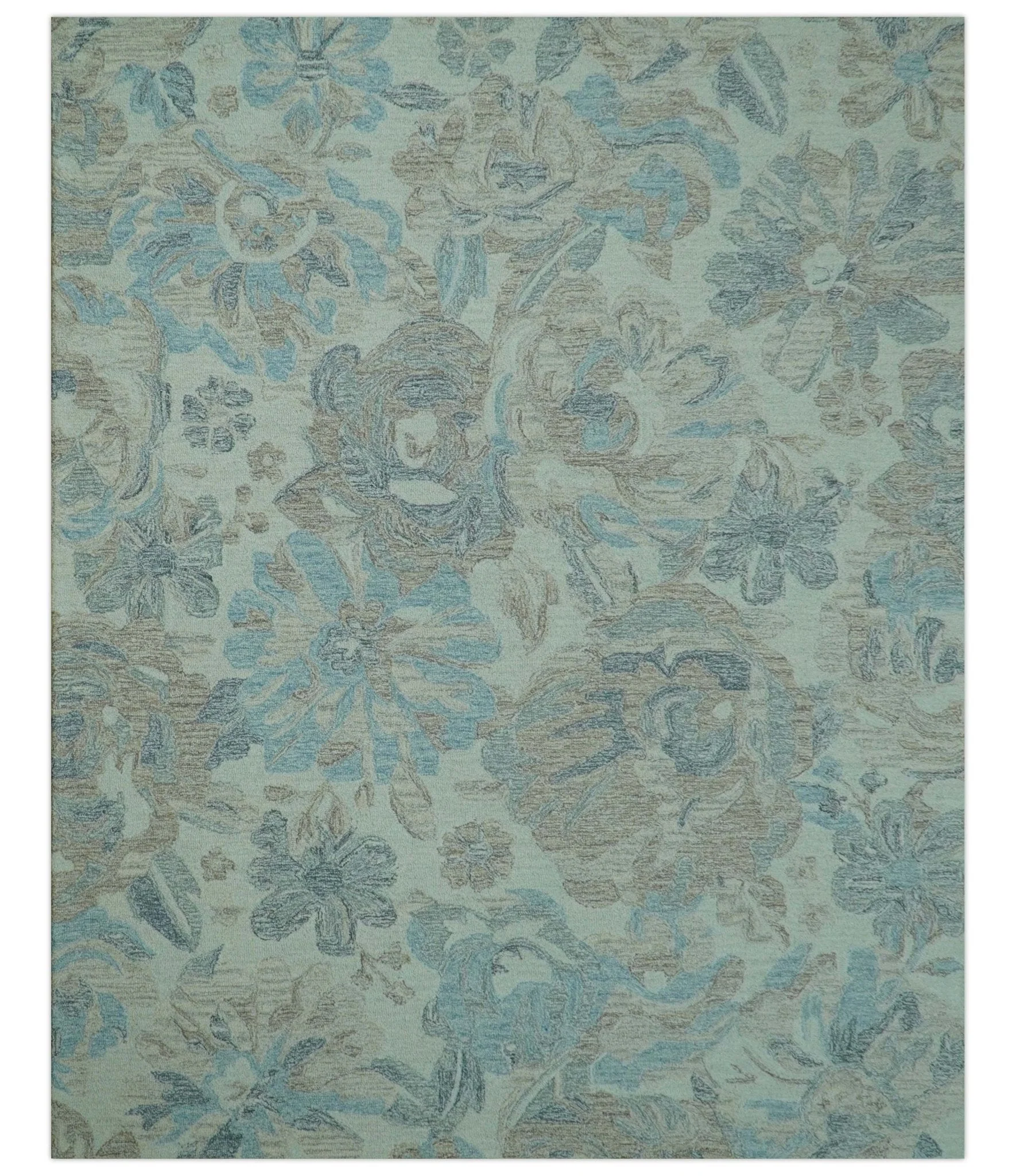 Custom Made Beige And Brown Traditional Floral Pattern Hand Tufted Wool Area Rug