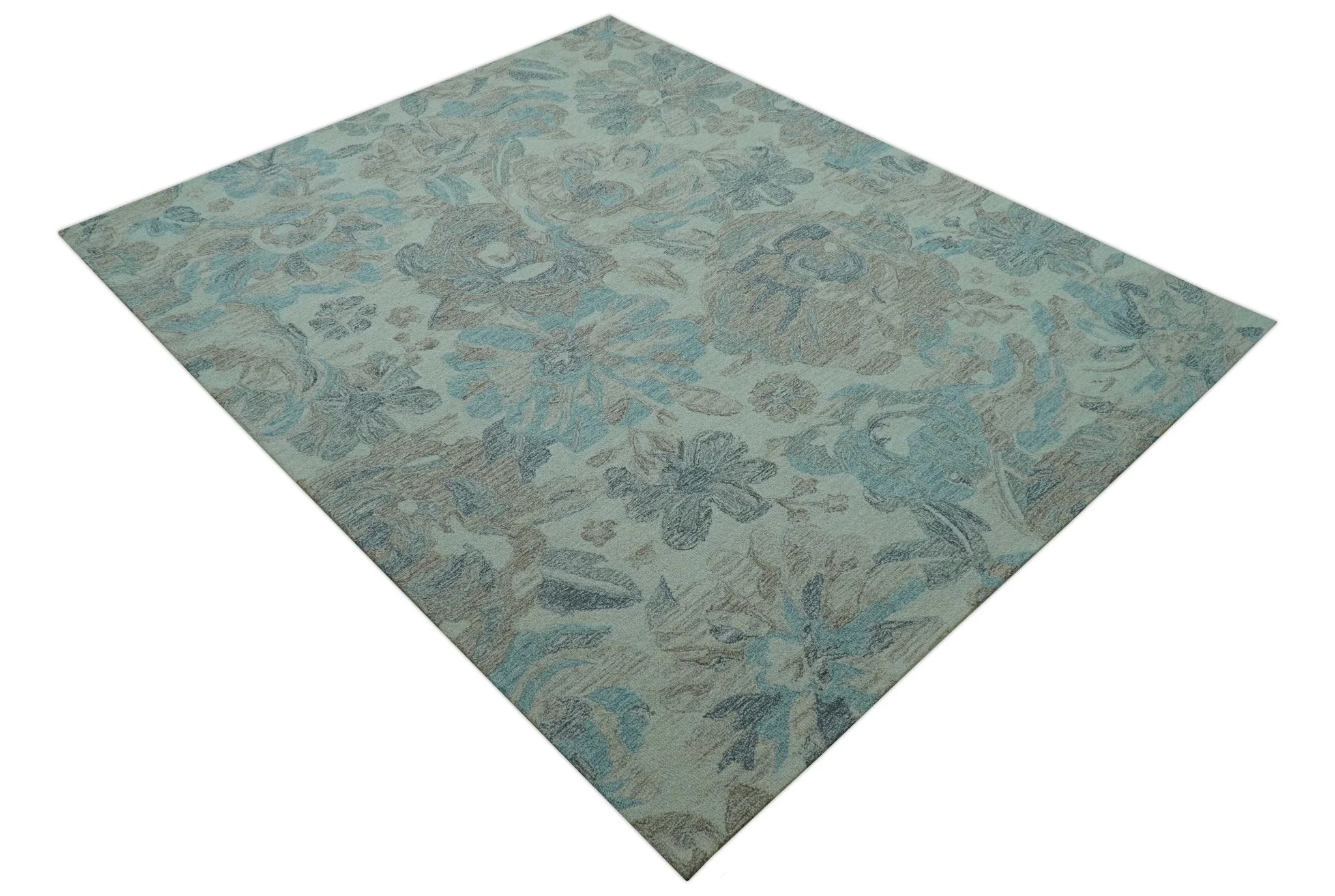 Custom Made Beige And Brown Traditional Floral Pattern Hand Tufted Wool Area Rug - Image 10