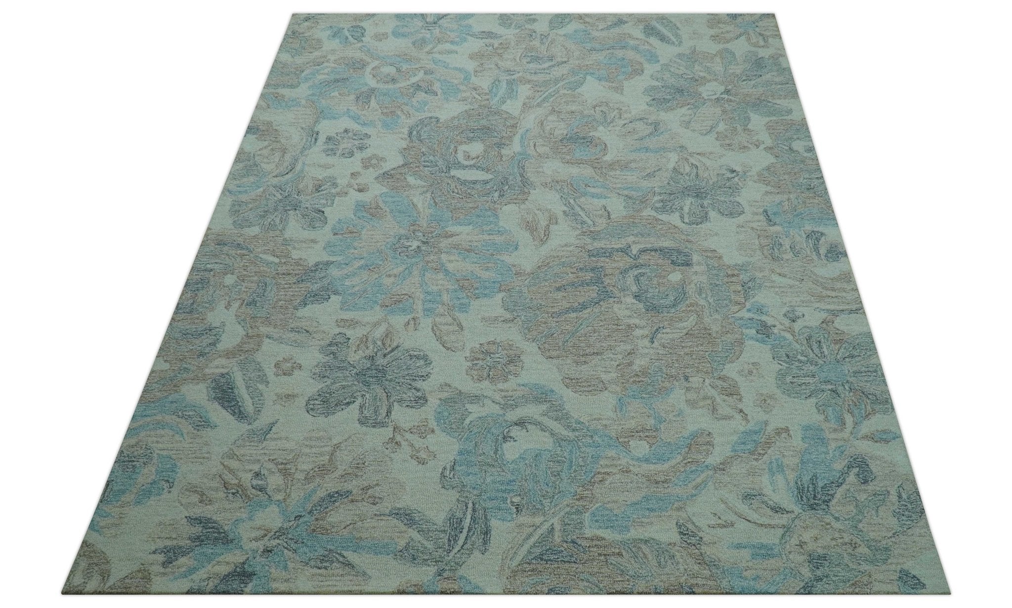 Custom Made Beige And Brown Traditional Floral Pattern Hand Tufted Wool Area Rug - Image 11