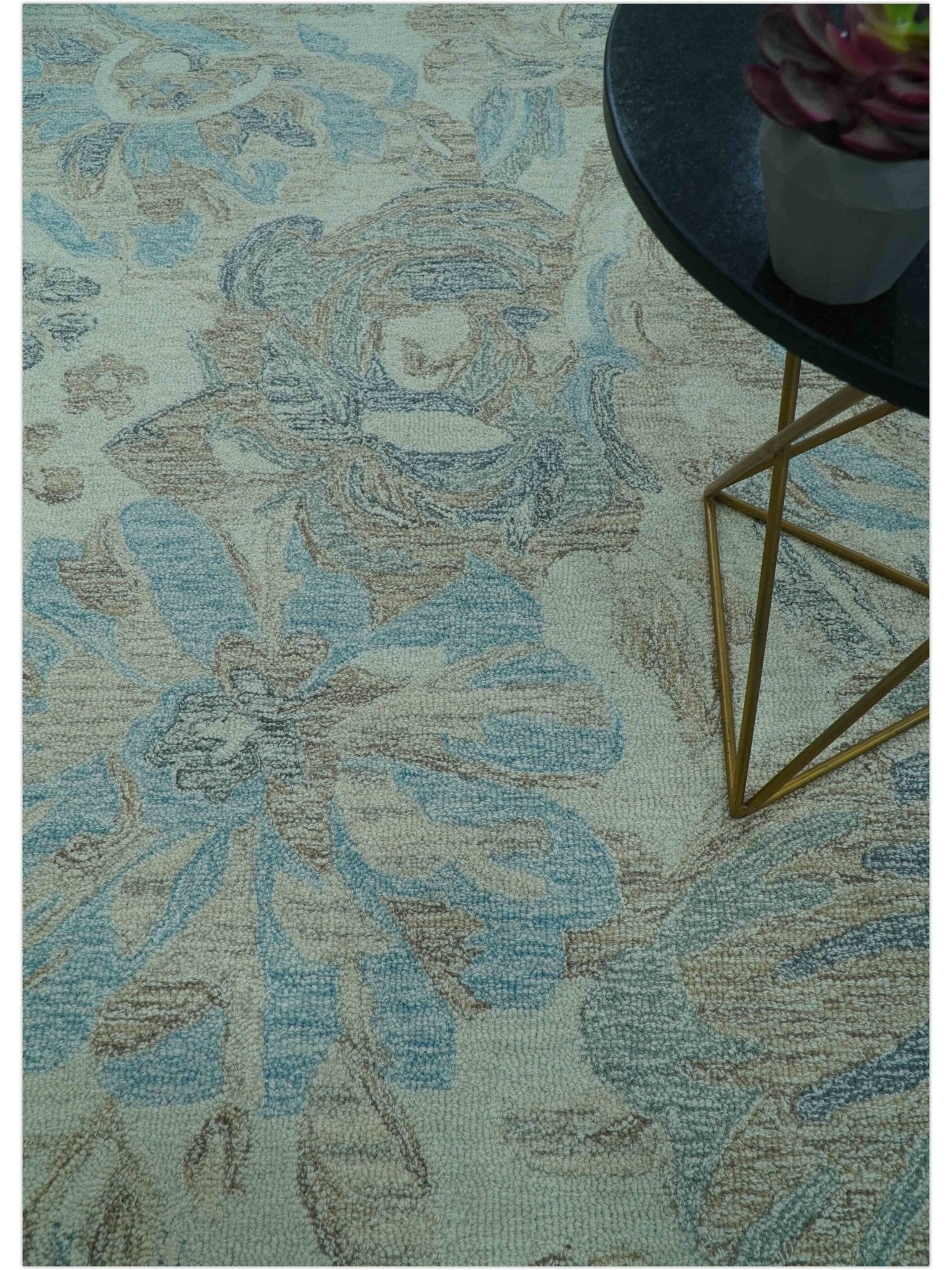 Custom Made Beige And Brown Traditional Floral Pattern Hand Tufted Wool Area Rug - Image 8
