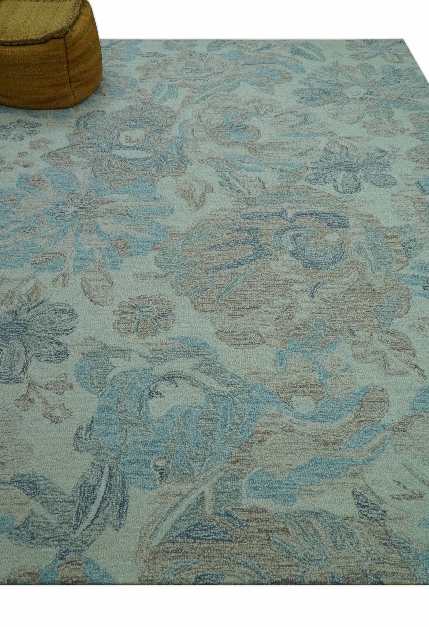 Custom Made Beige And Brown Traditional Floral Pattern Hand Tufted Wool Area Rug - Image 9