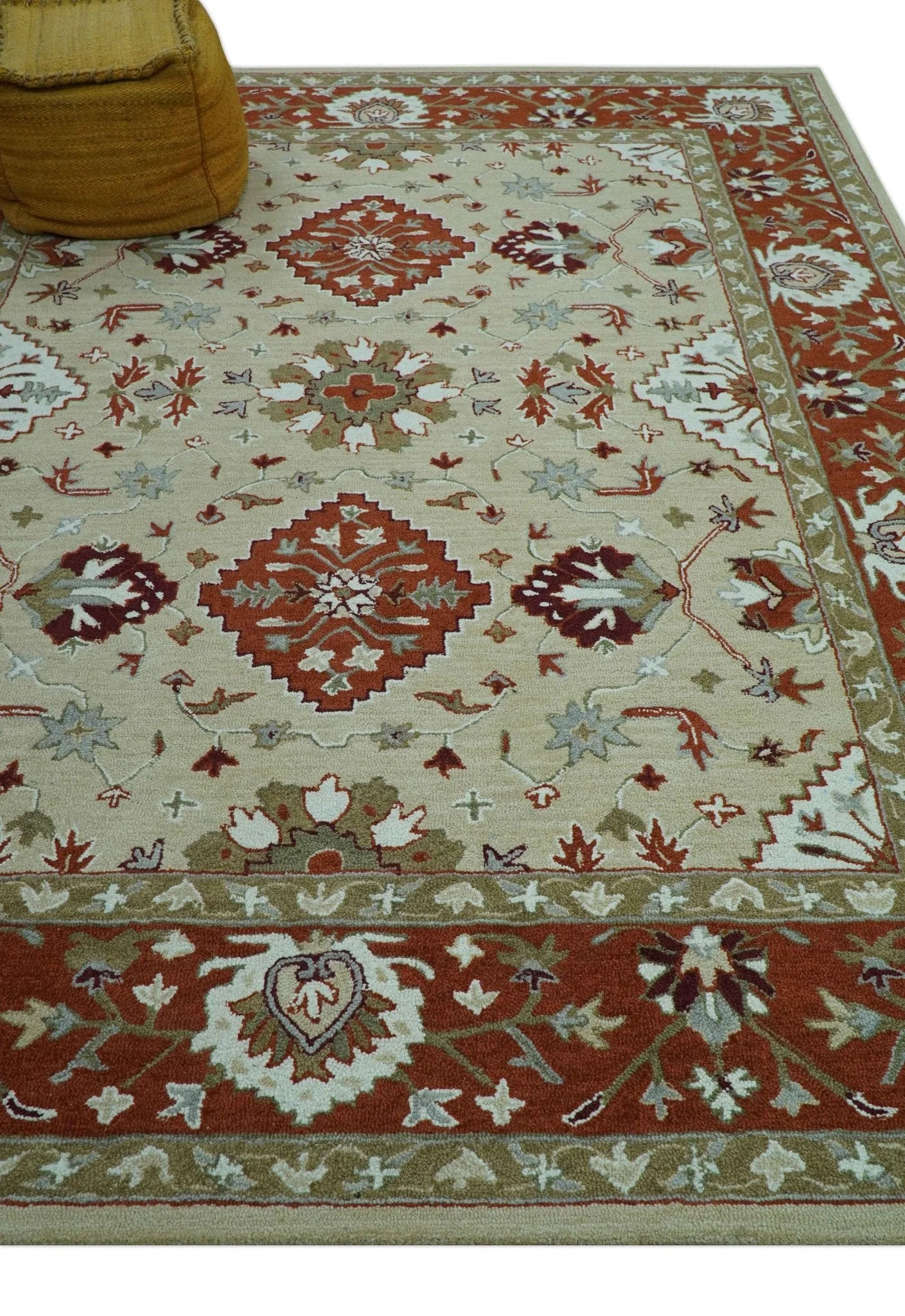 Custom Made Beige And Brown Traditional Oriental Design Hand Tufted Wool Area Rug - Image 10