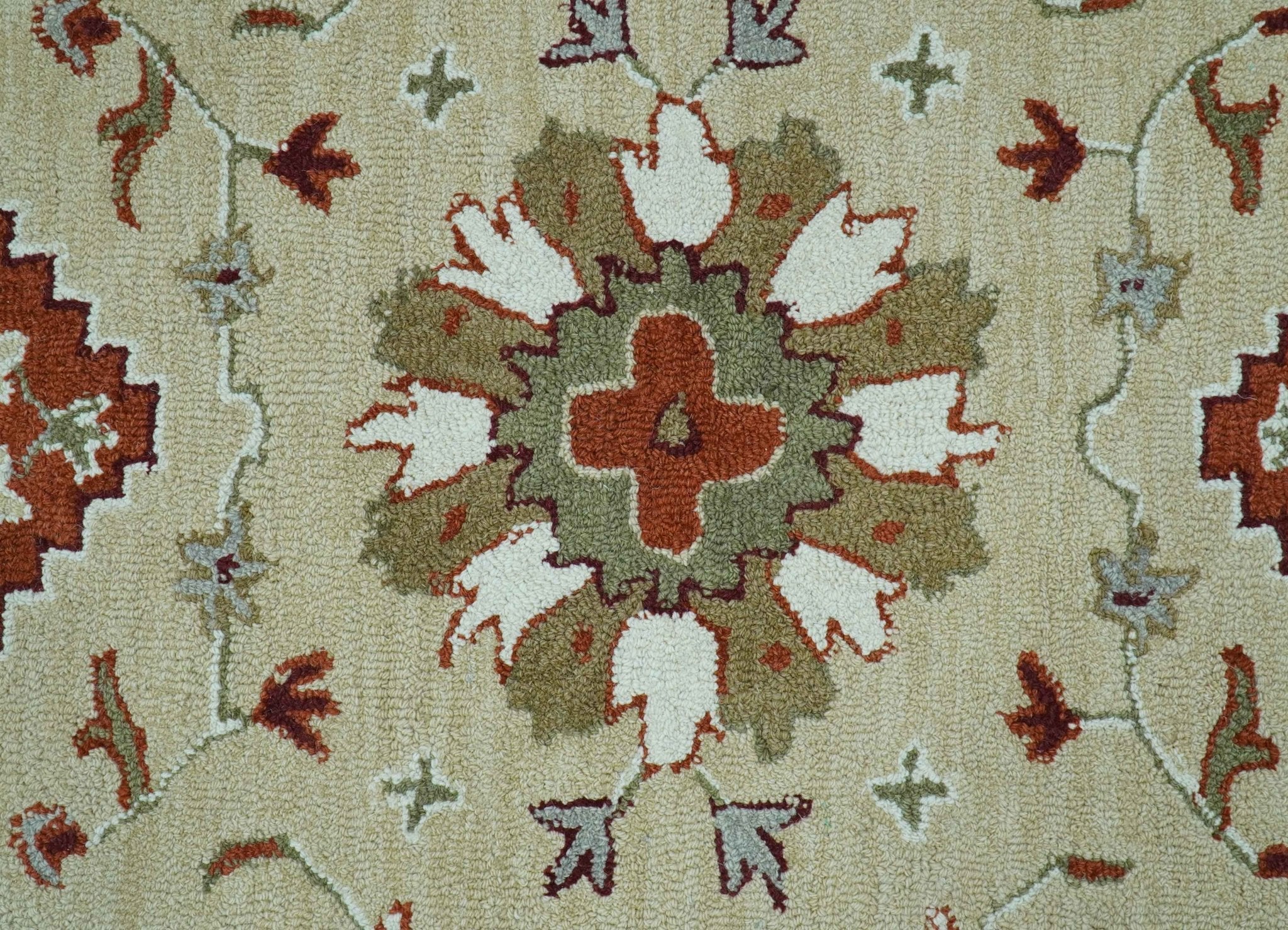Custom Made Beige And Brown Traditional Oriental Design Hand Tufted Wool Area Rug - Image 4