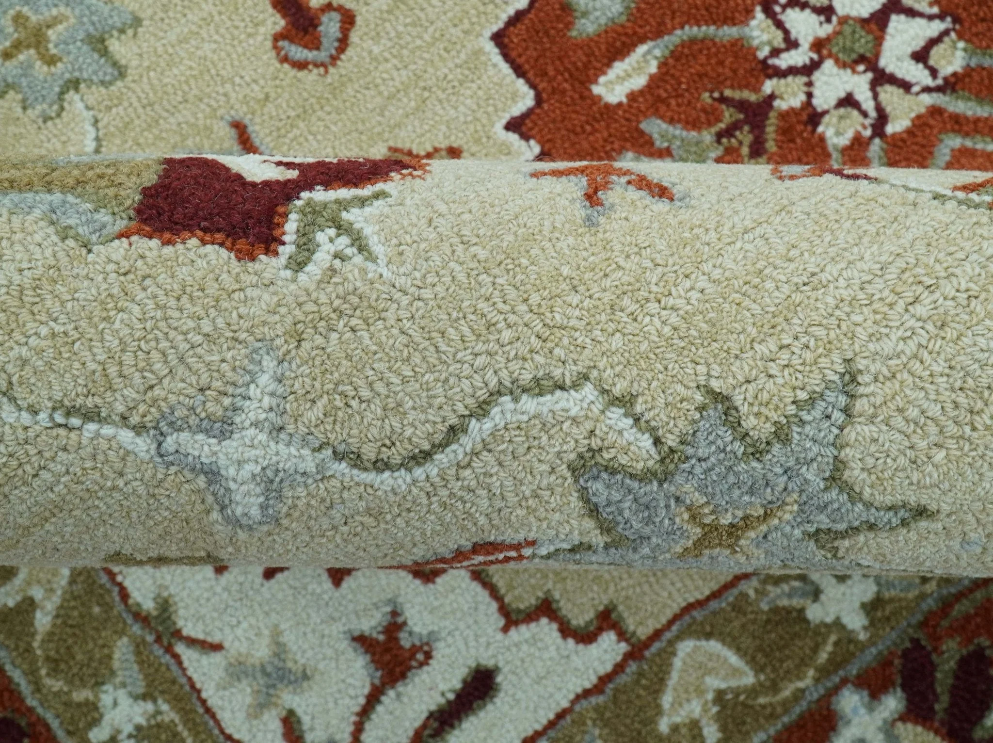 Custom Made Beige And Brown Traditional Oriental Design Hand Tufted Wool Area Rug - Image 5