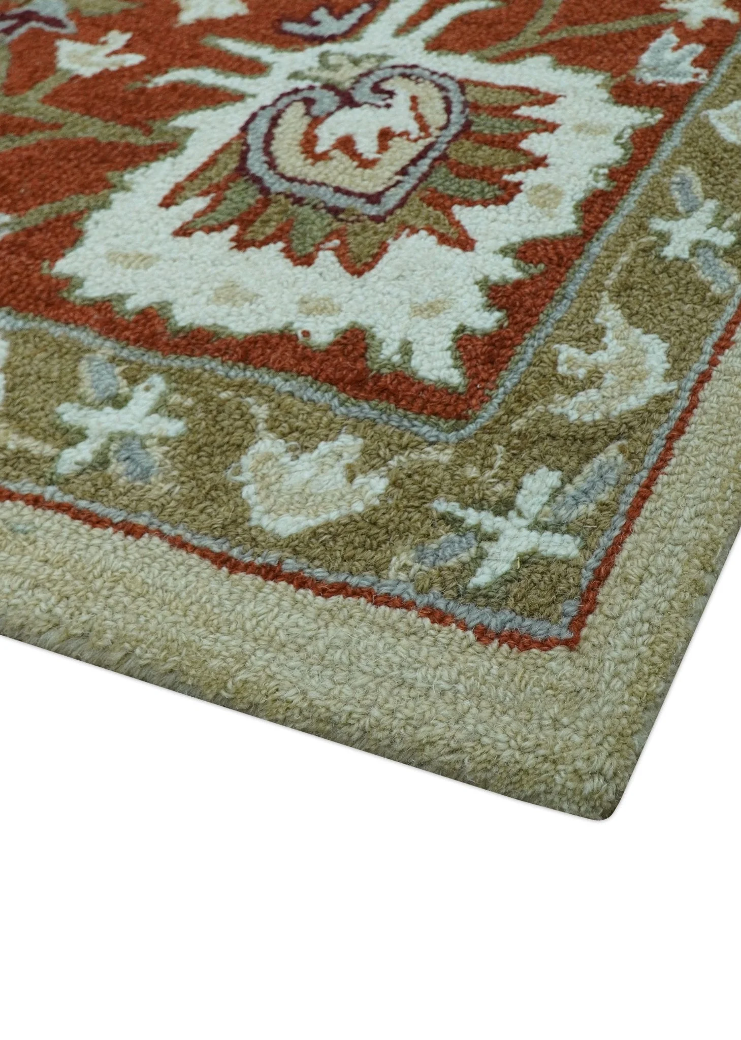 Custom Made Beige And Brown Traditional Oriental Design Hand Tufted Wool Area Rug - Image 8