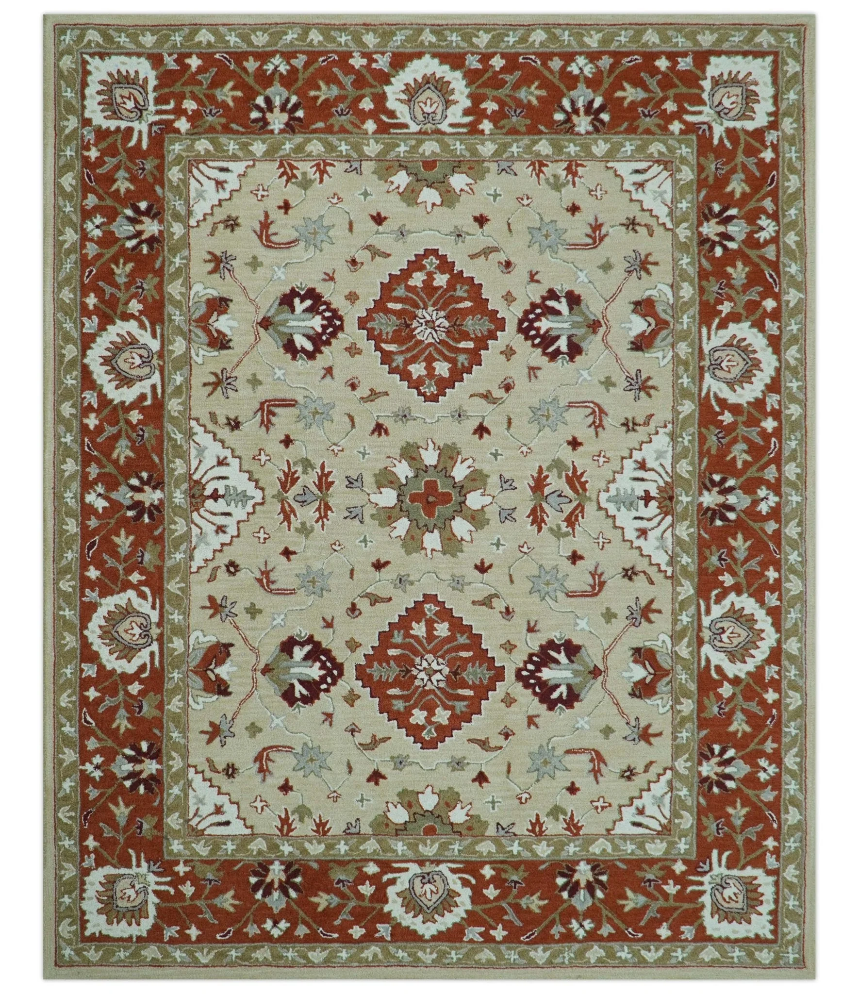 Custom Made Beige And Brown Traditional Oriental Design Hand Tufted Wool Area Rug - Image 9