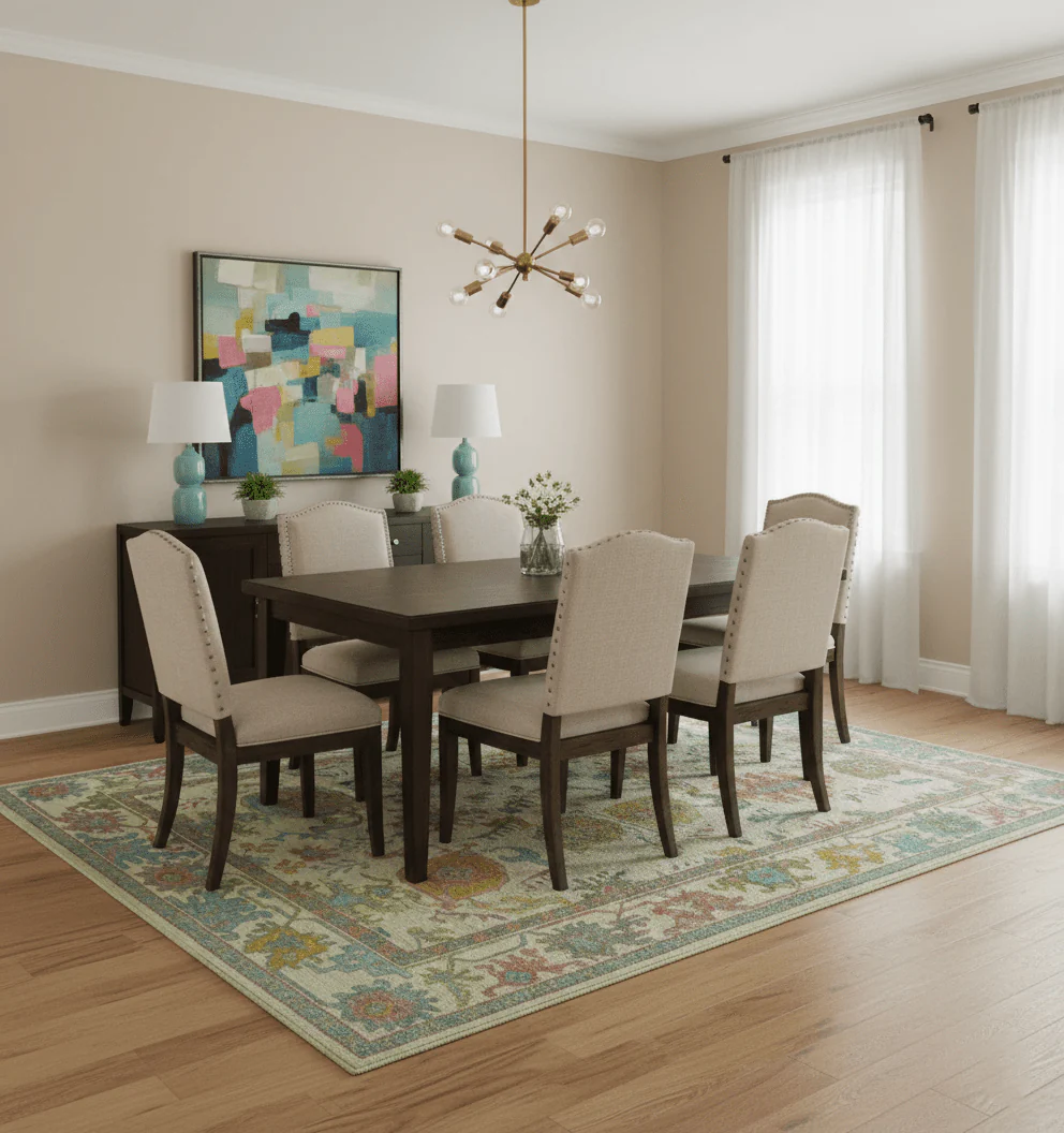 Custom Made Beige And Green Traditional Oushak Design Hand Tufted Wool Rug - Image 2