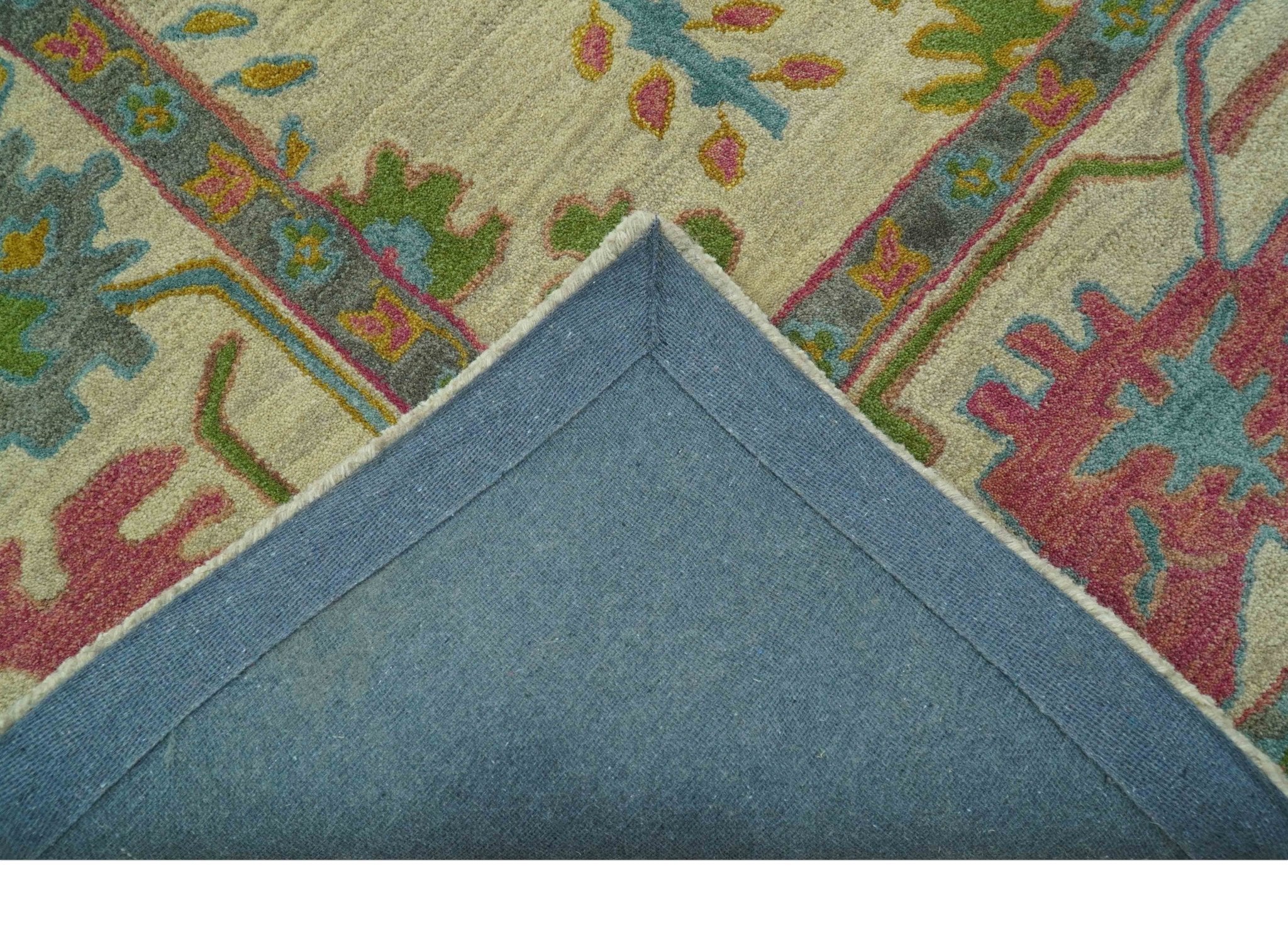 Custom Made Beige And Green Traditional Oushak Design Hand Tufted Wool Rug - Image 4