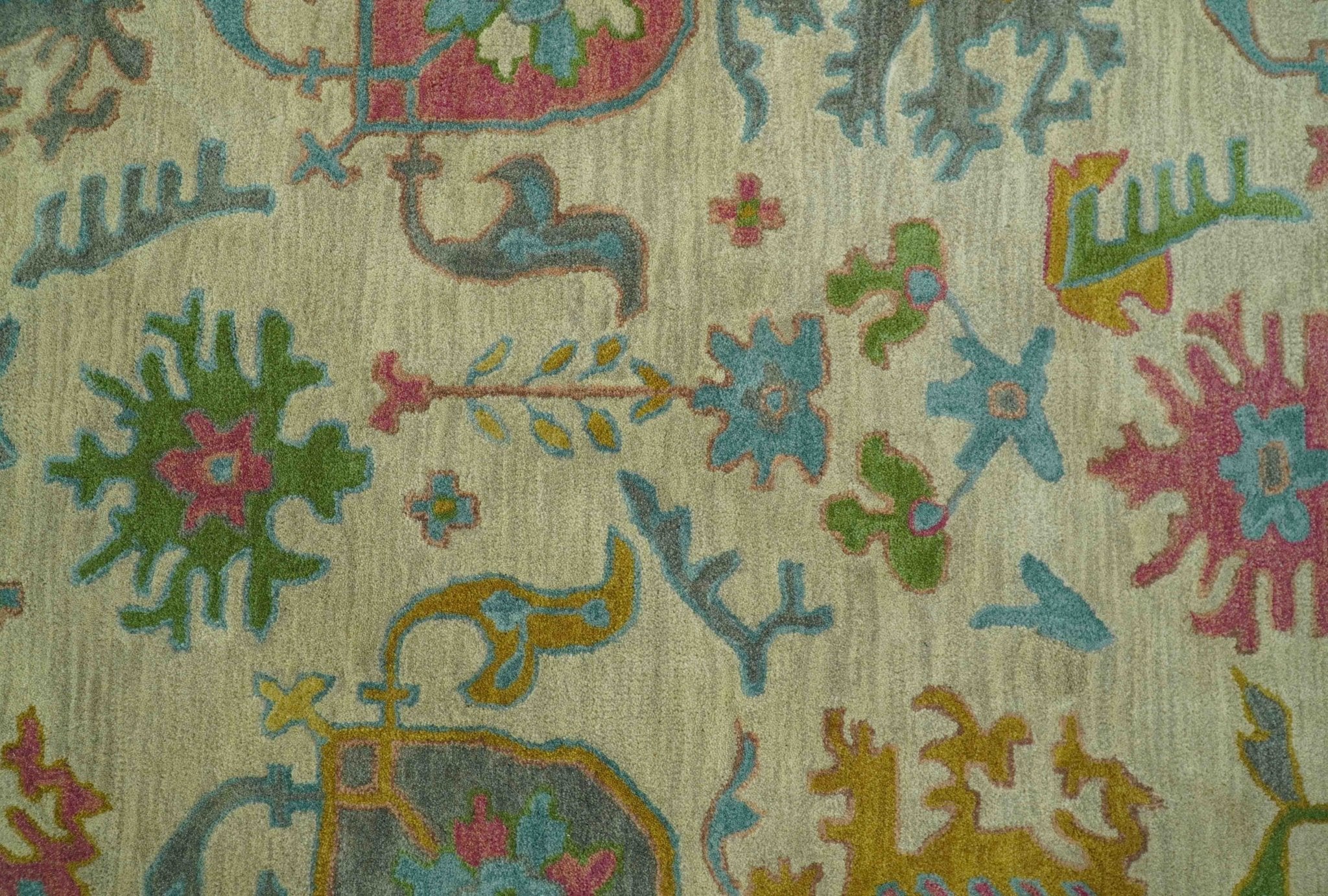 Custom Made Beige And Green Traditional Oushak Design Hand Tufted Wool Rug - Image 6