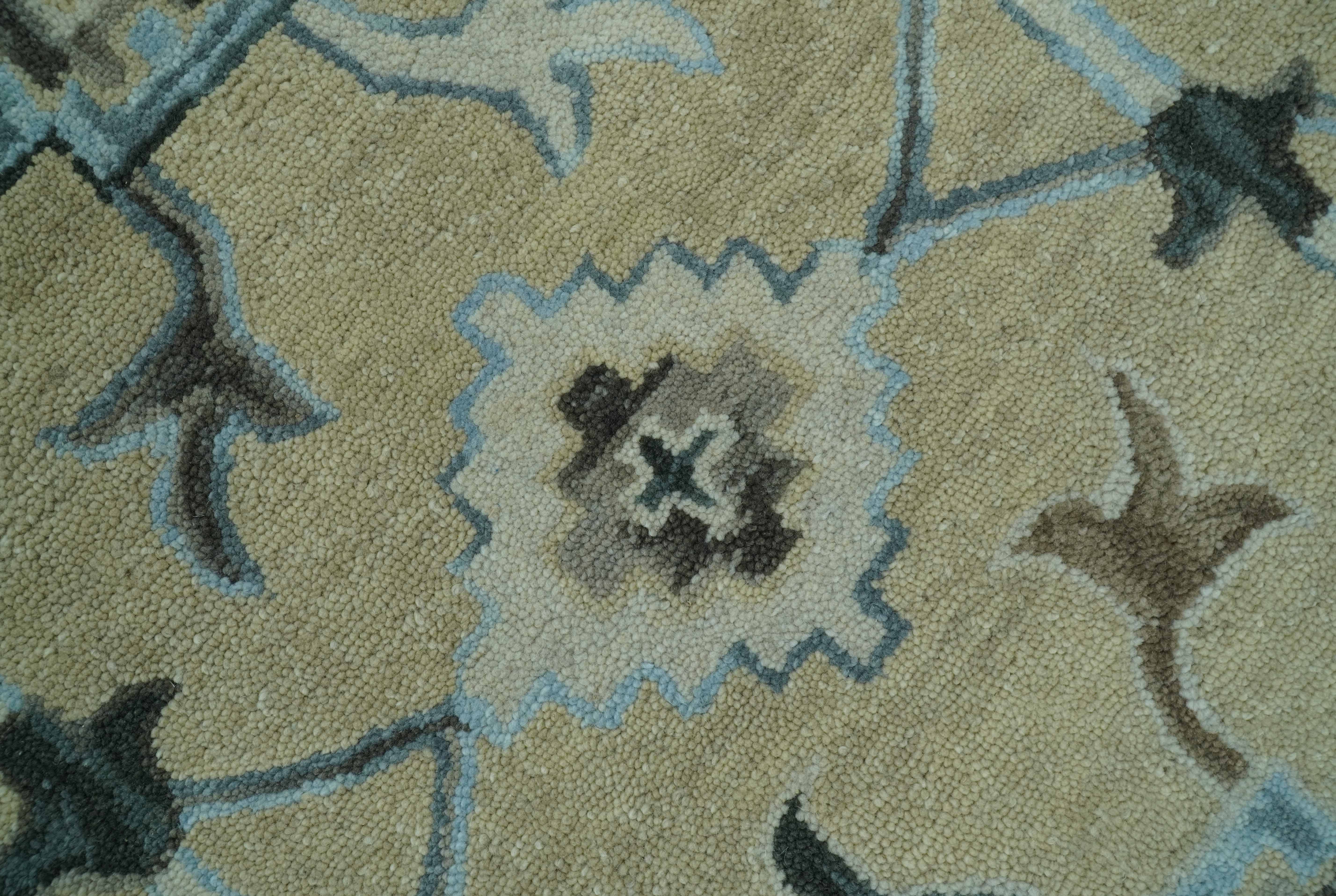 Custom Made Beige, Ivory and Blue Hand Tufted Floral Oriental Oushak wool area rug - Image 4