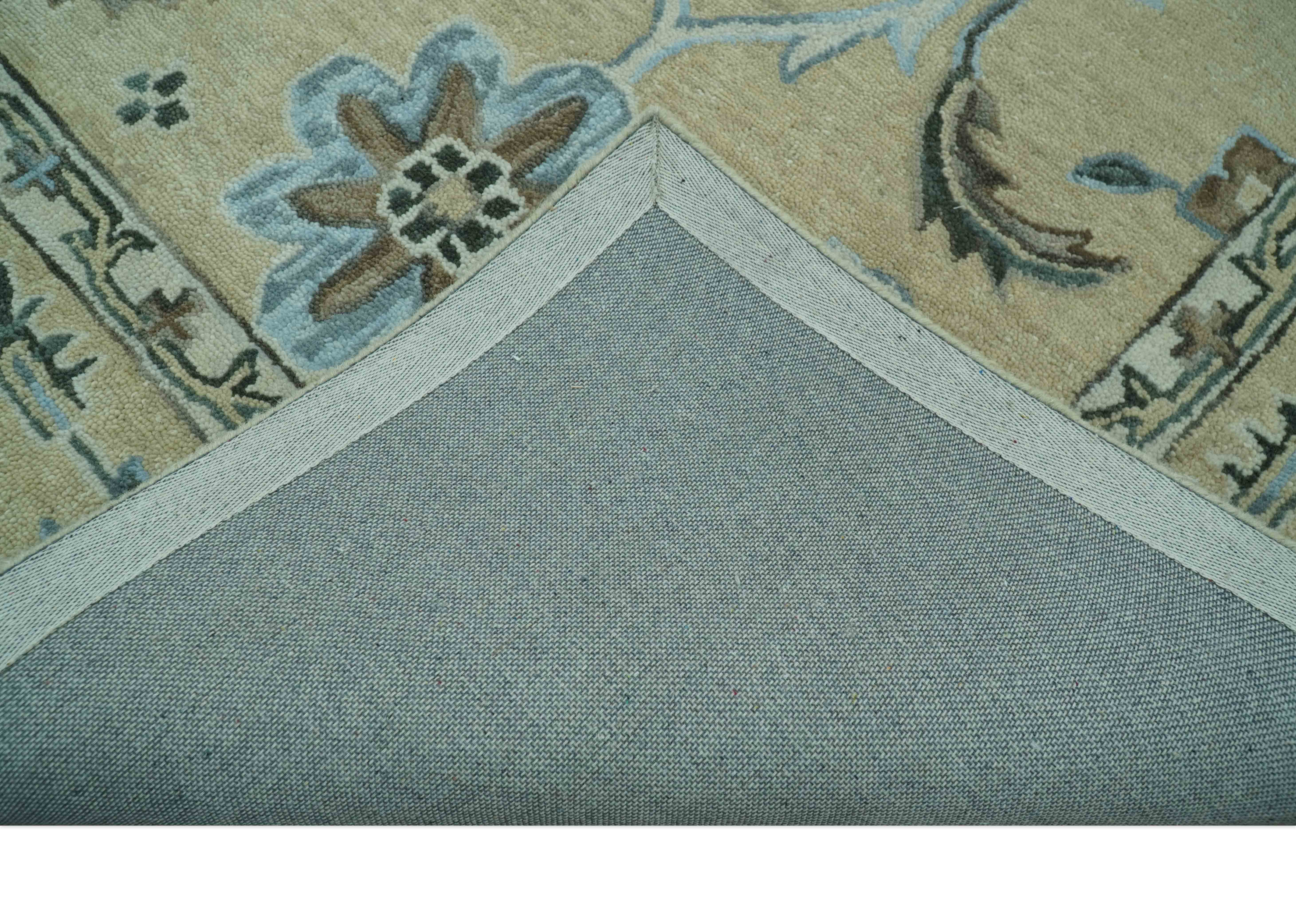 Custom Made Beige, Ivory and Blue Hand Tufted Floral Oriental Oushak wool area rug - Image 6