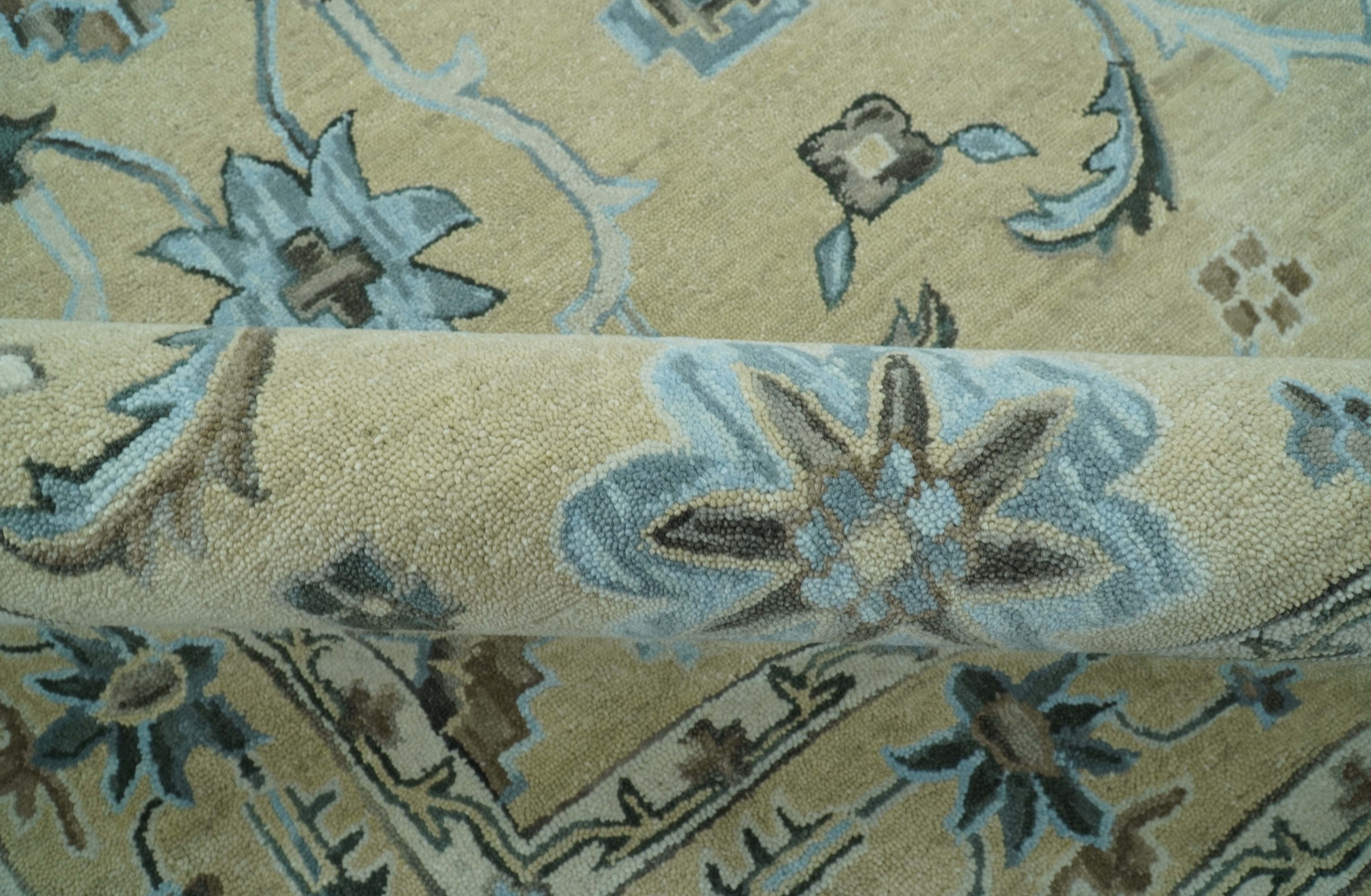 Custom Made Beige, Ivory and Blue Hand Tufted Floral Oriental Oushak wool area rug - Image 7