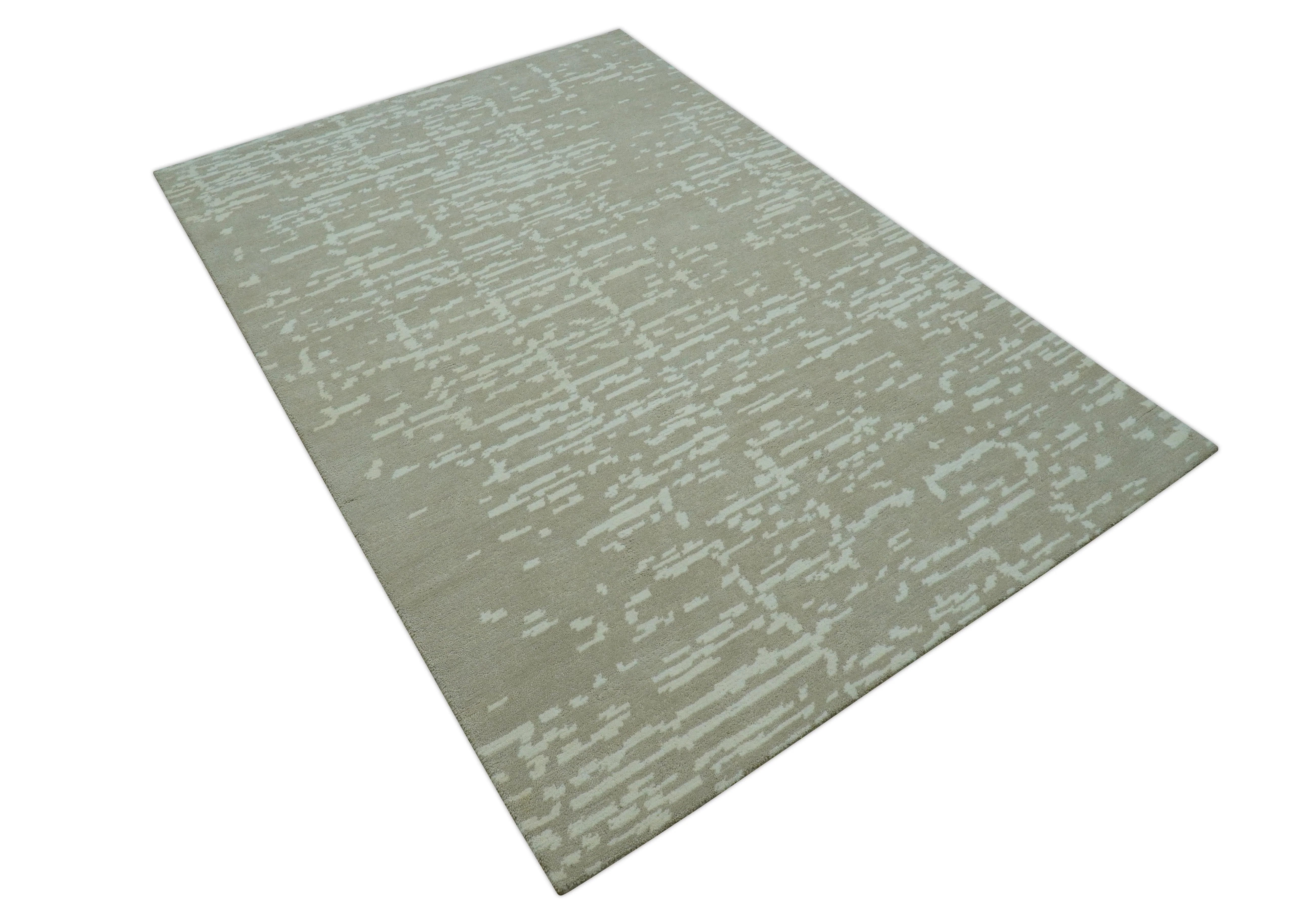Custom Made Beige Modern Contemporary Hand Knotted Wool Area Rug - Image 10
