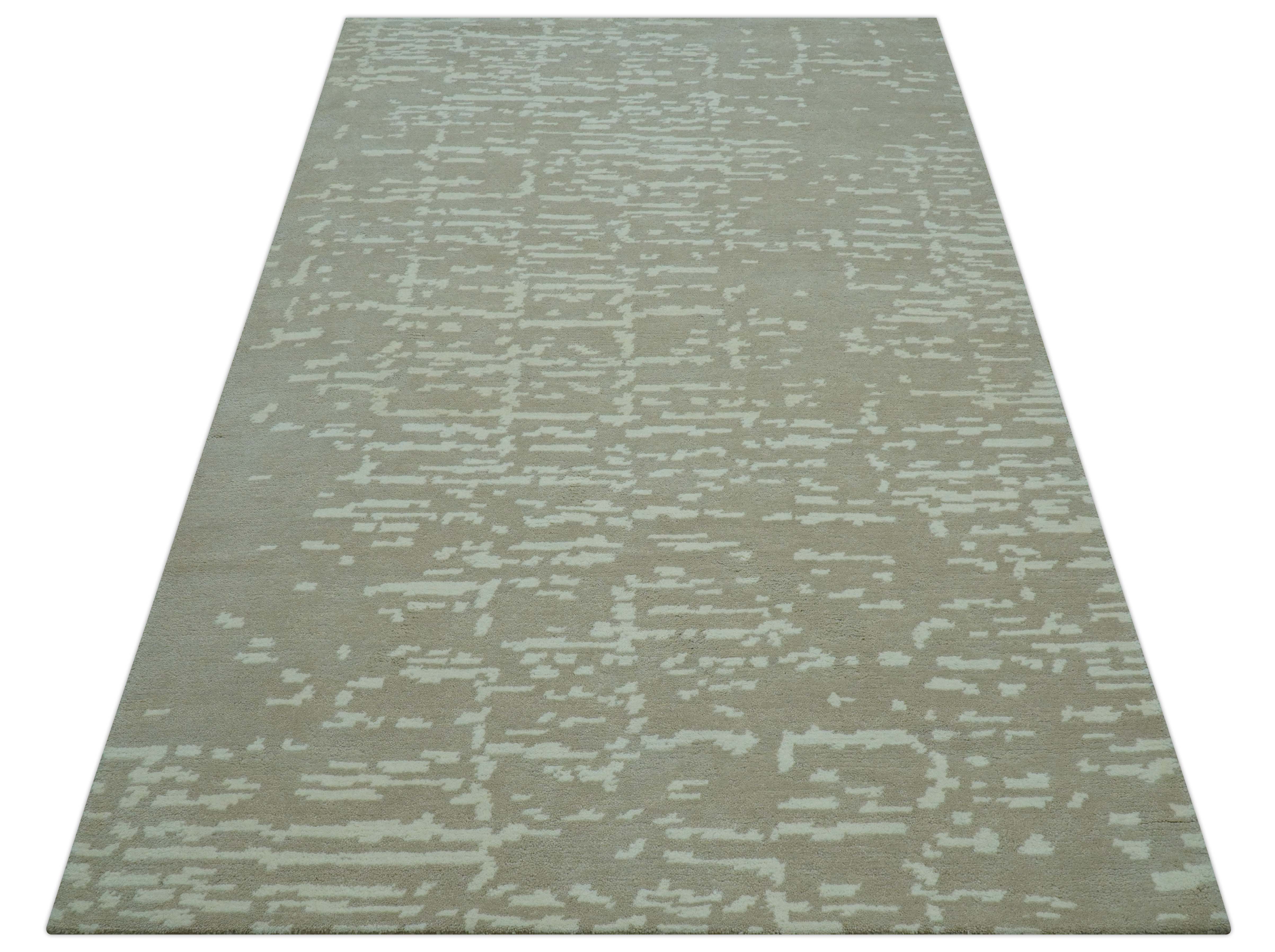 Custom Made Beige Modern Contemporary Hand Knotted Wool Area Rug - Image 11